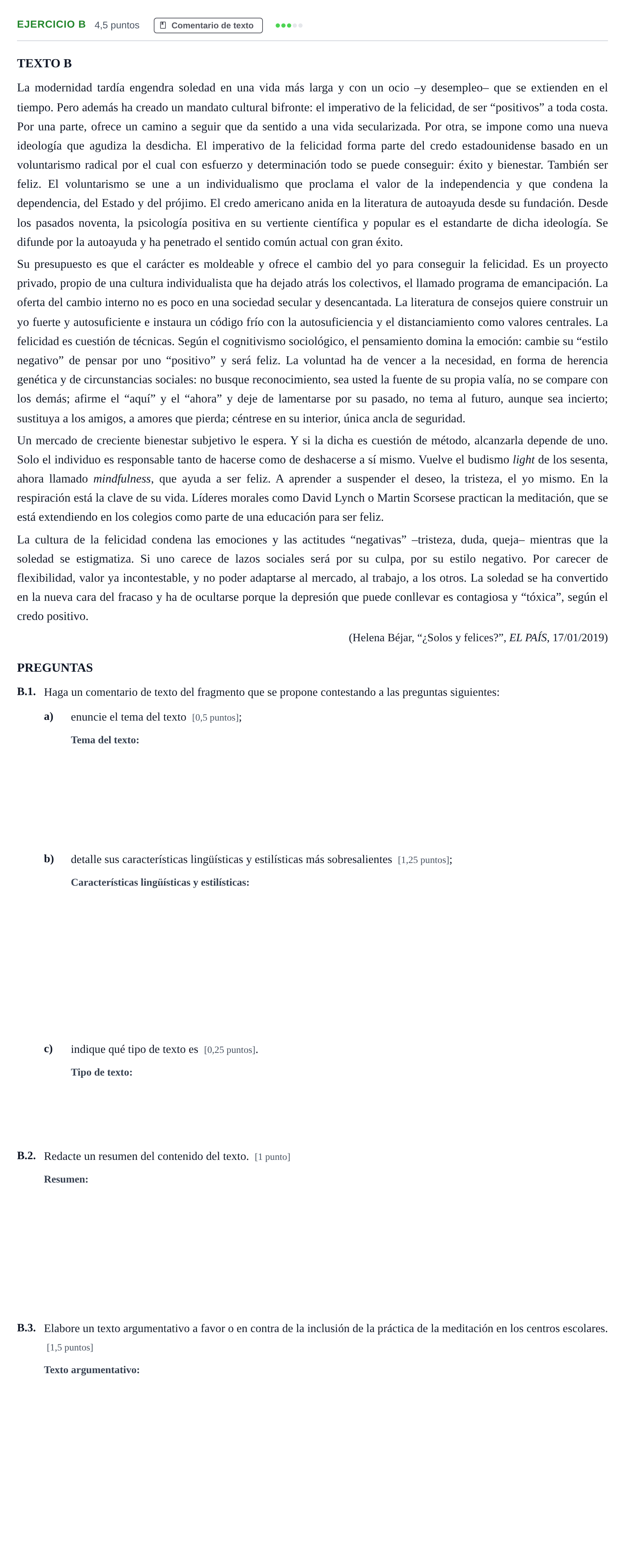 Enunciado: Ejercicio B · Lengua Castellana y Literatura II PAU Madrid Ordinaria Coincidencias 2020