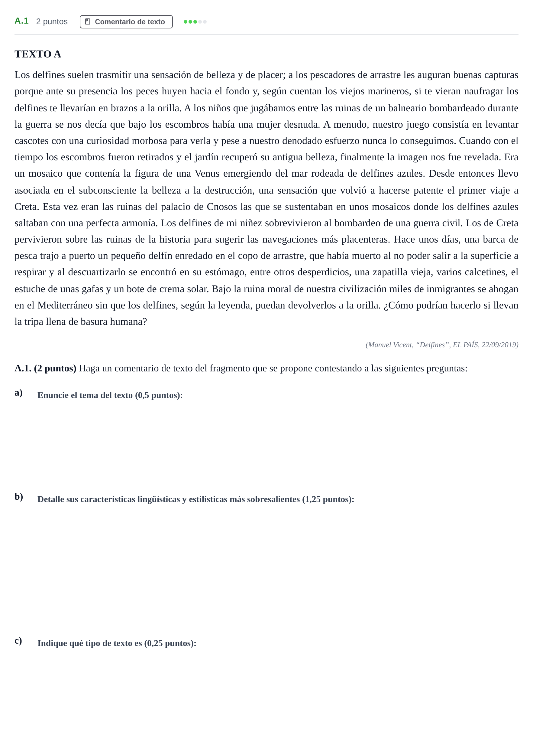 Enunciado: Ejercicio A.1 · Lengua Castellana y Literatura II PAU Madrid Ordinaria Martes 2020