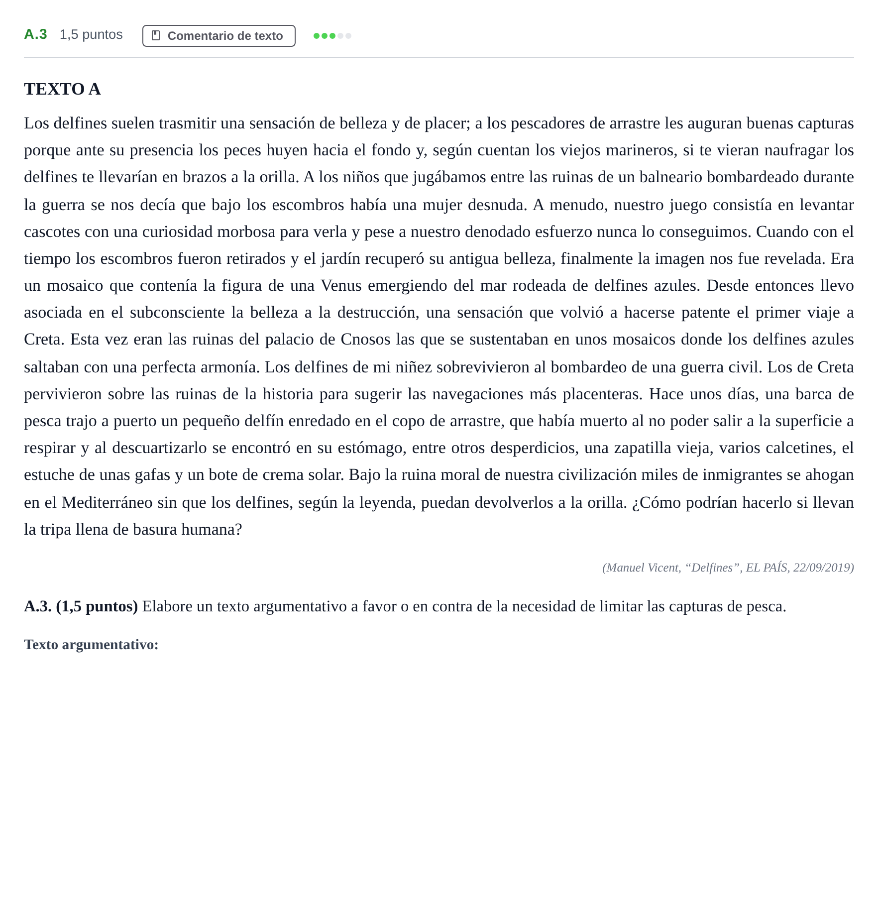 Enunciado: Ejercicio A.3 · Lengua Castellana y Literatura II PAU Madrid Ordinaria Martes 2020
