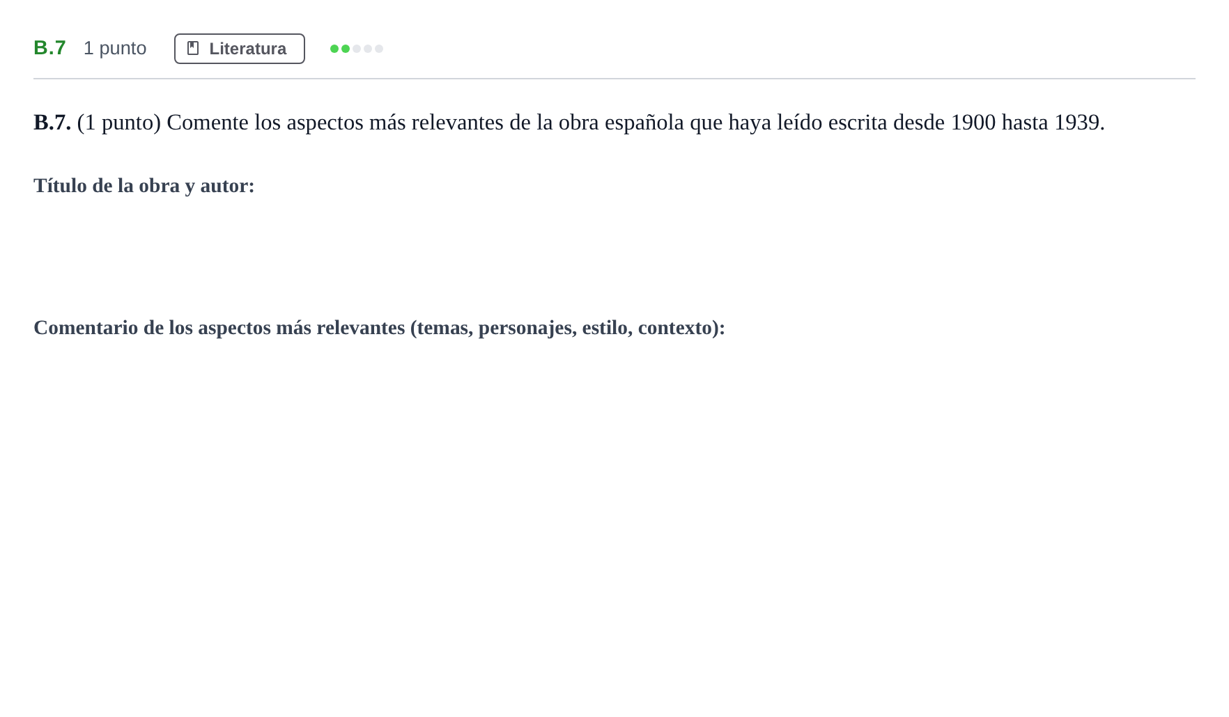 Enunciado: Ejercicio B.7 · Lengua Castellana y Literatura II PAU Madrid Ordinaria Martes 2020
