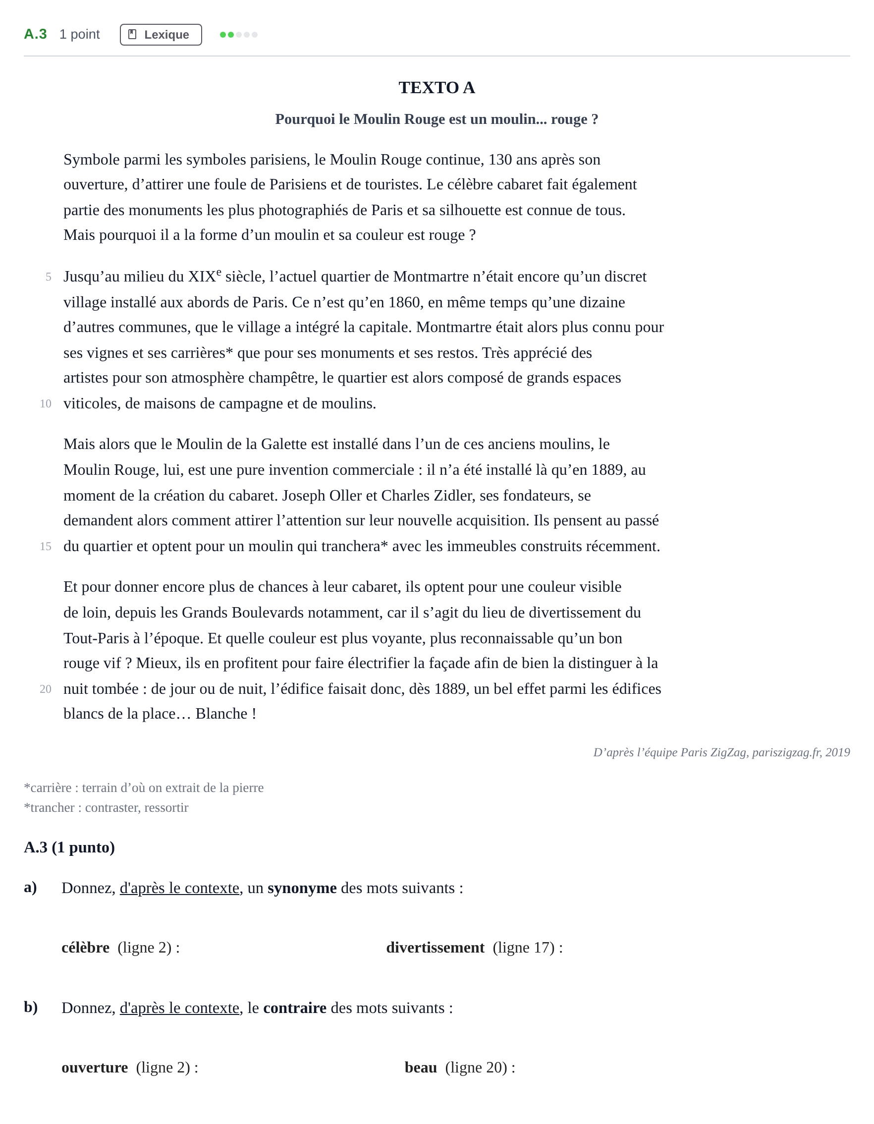 Enunciado: Ejercicio A.3 · Francés PAU Madrid Extraordinaria (2ª lengua) Coincidencias 2020