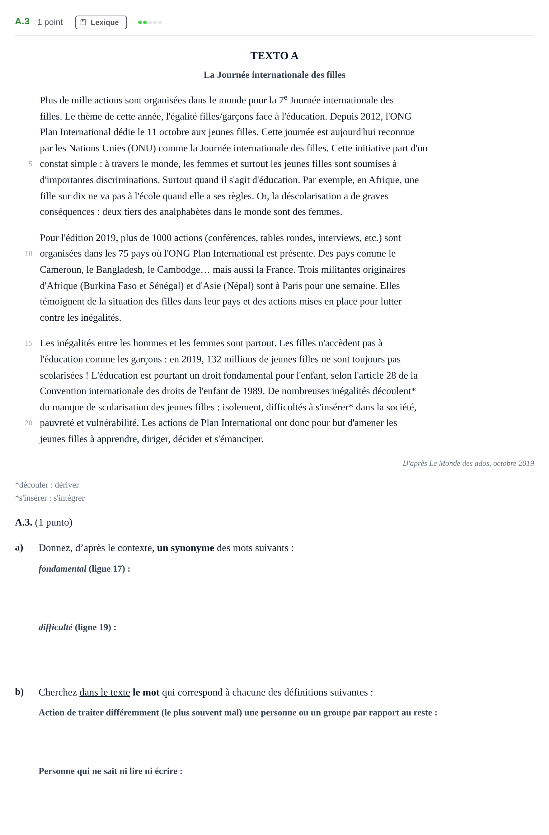 Enunciado: Ejercicio A.3 · Francés PAU Madrid Extraordinaria (2ª lengua) 2020