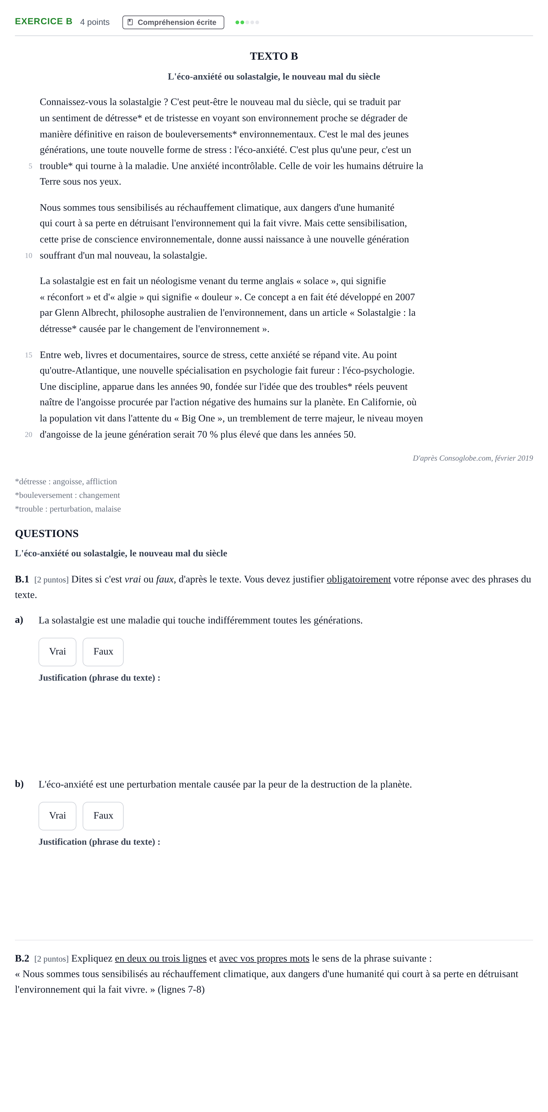 Enunciado: Ejercicio B · Francés PAU Madrid Extraordinaria (2ª lengua) 2020