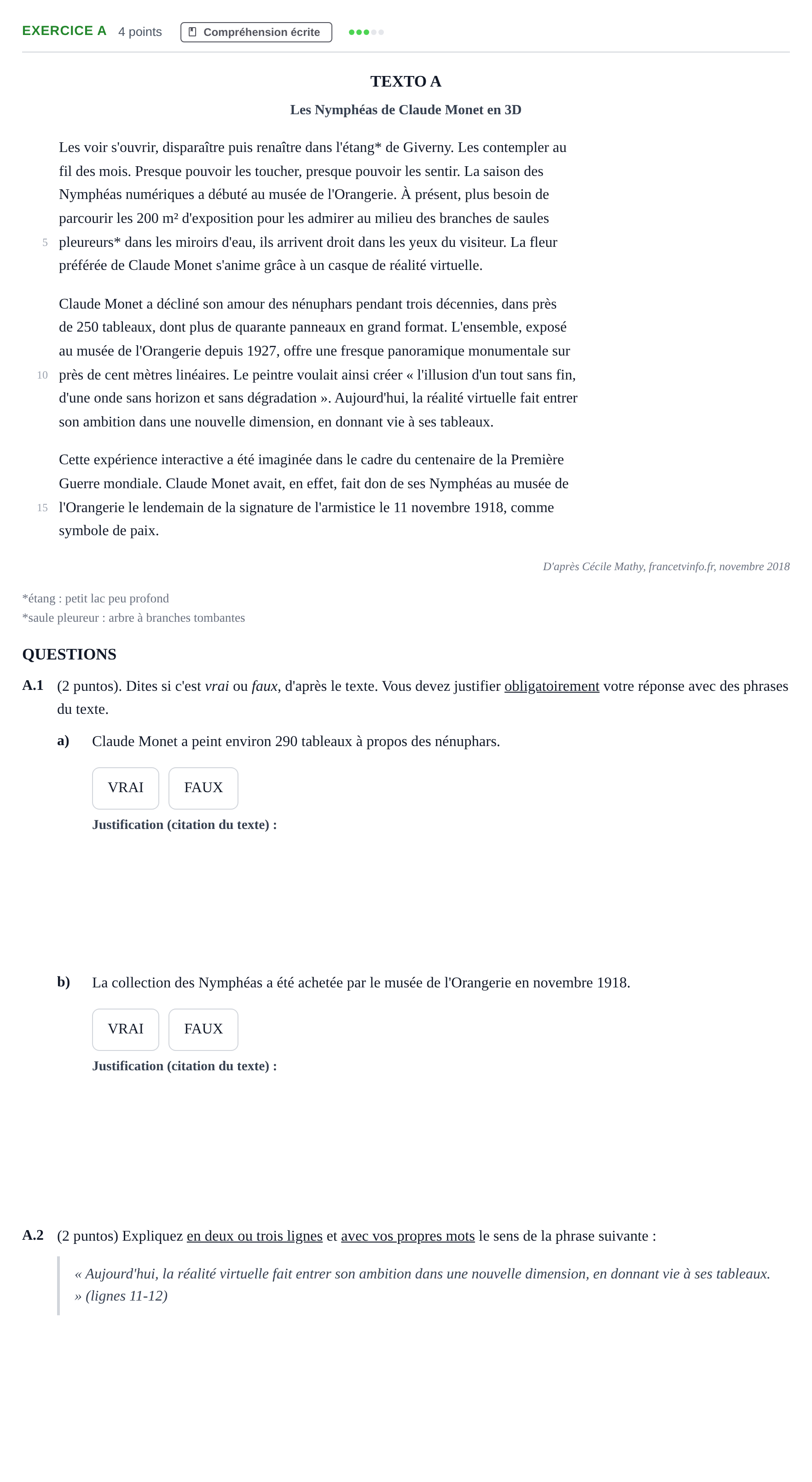 Enunciado: Ejercicio A · Francés PAU Madrid Modelo 2020