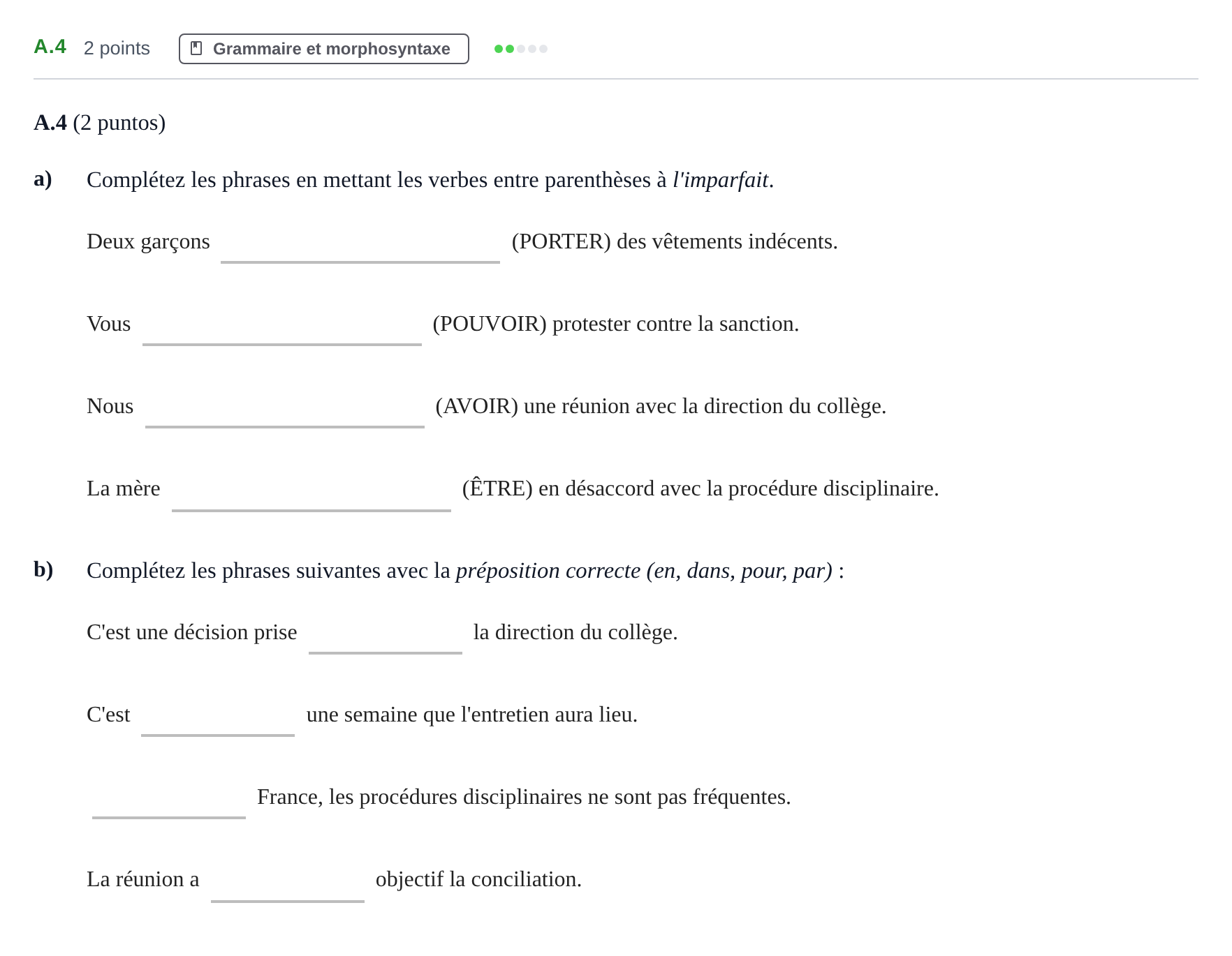 Enunciado: Ejercicio A.4 · Francés PAU Madrid Ordinaria 2020