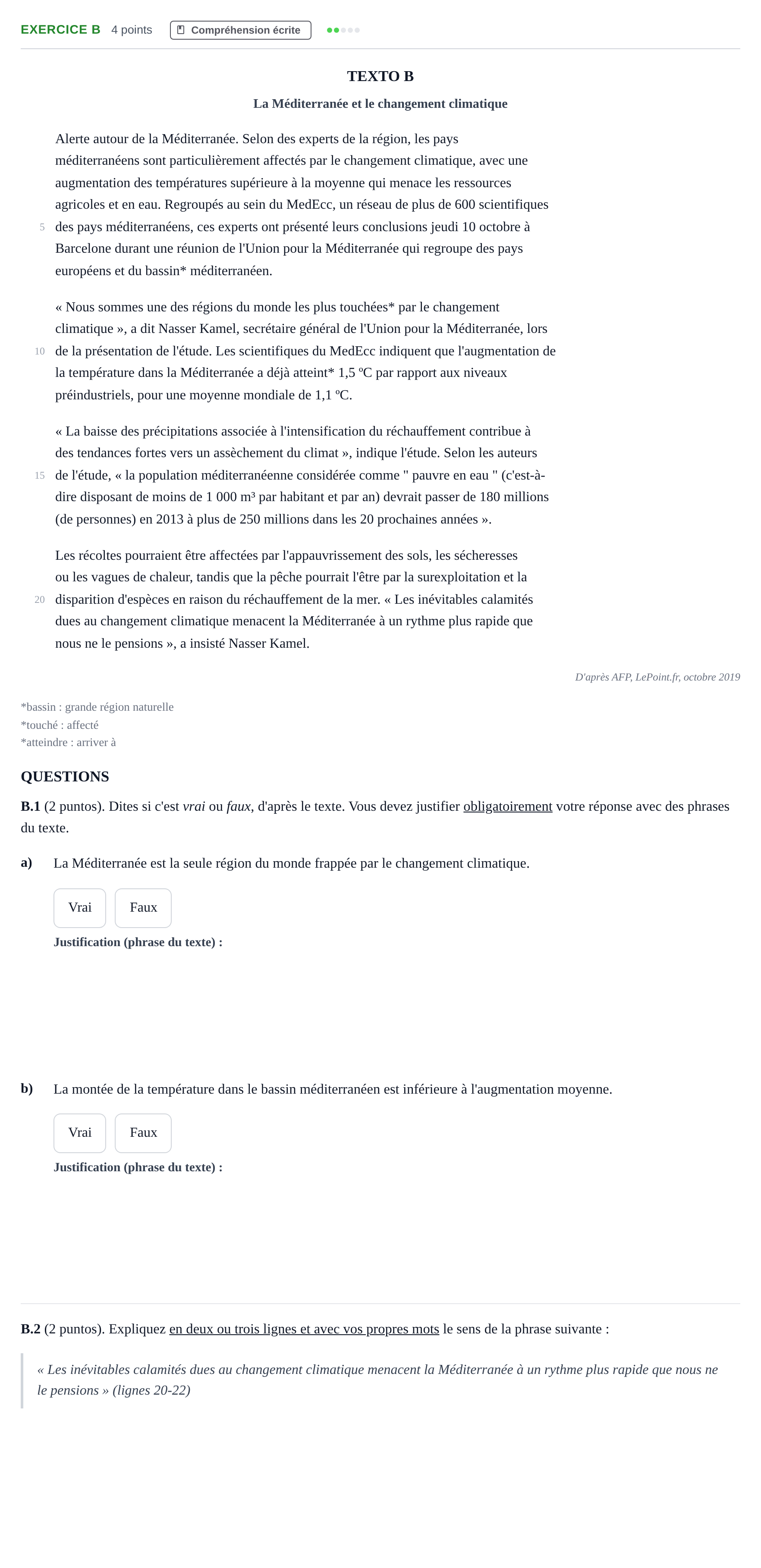Enunciado: Ejercicio B · Francés PAU Madrid Ordinaria (2ª lengua) 2020