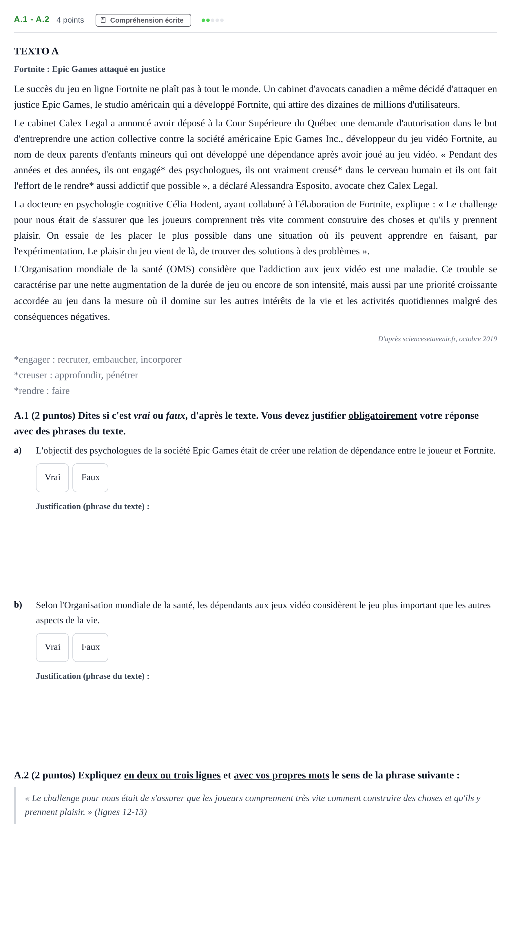 Enunciado: Ejercicio A.1 - A.2 · Francés PAU Madrid Ordinaria (2ª lengua) Coincidencias 2020