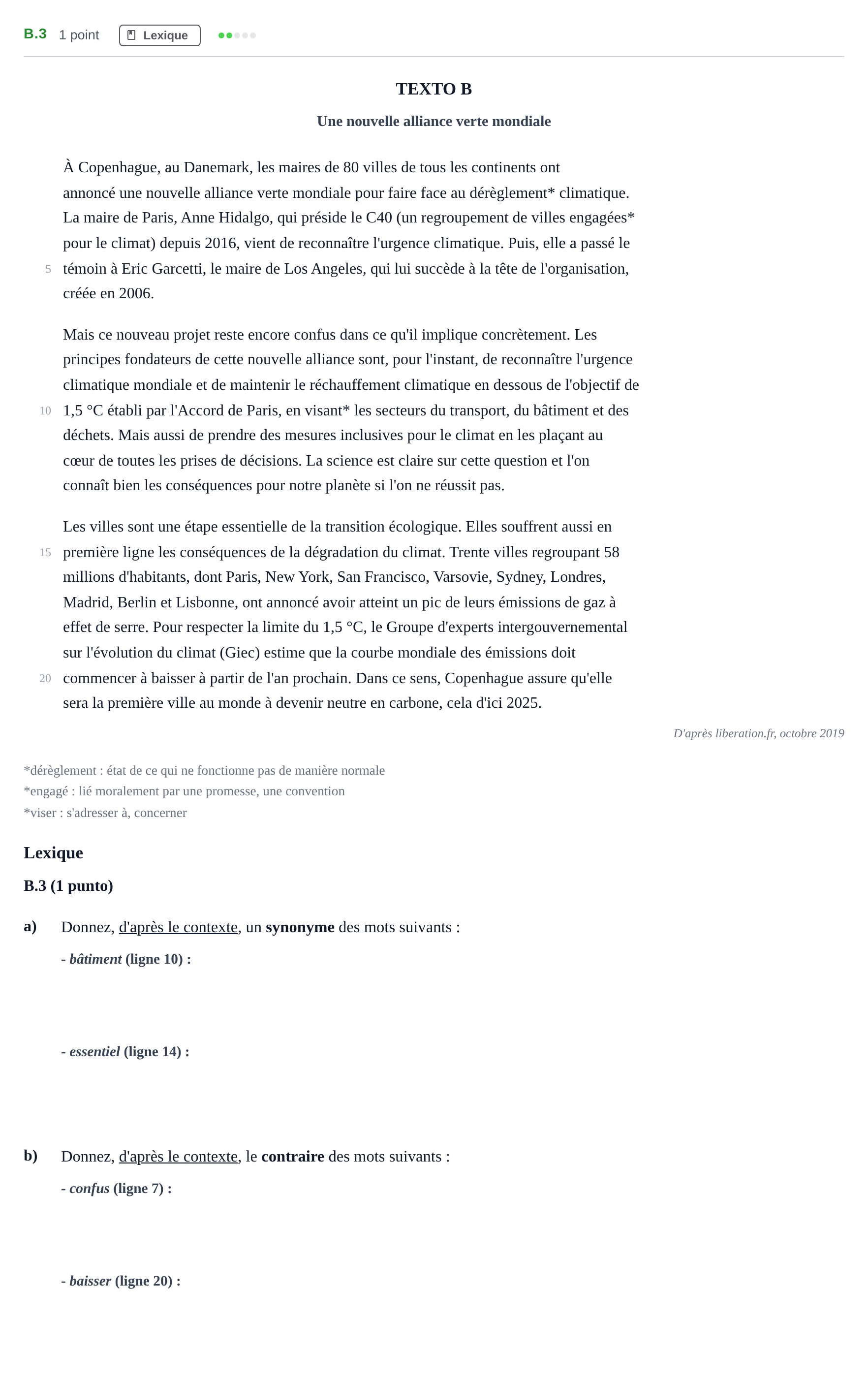 Enunciado: Ejercicio B.3 · Francés PAU Madrid Ordinaria (2ª lengua) Coincidencias 2020