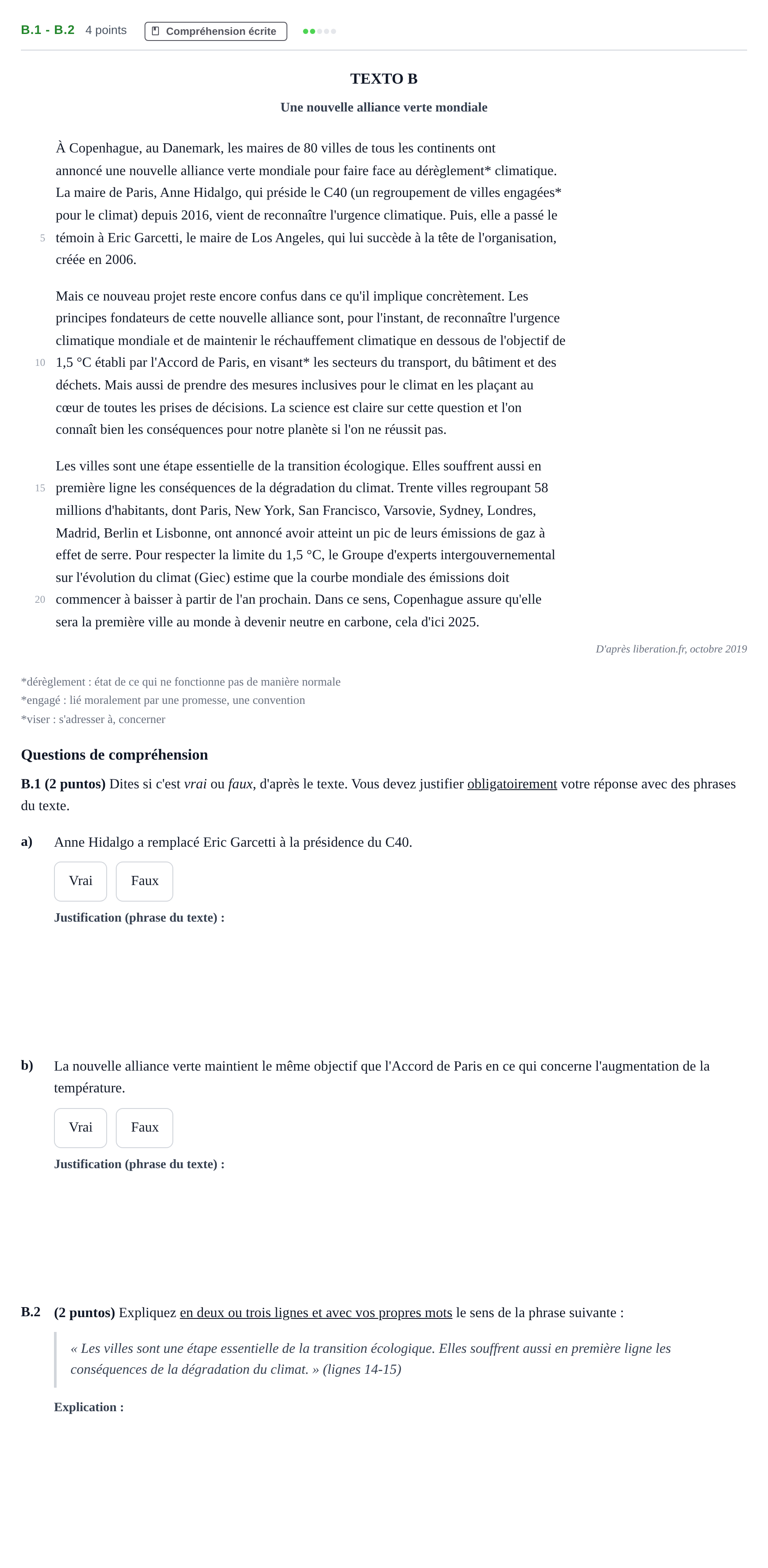 Enunciado: Ejercicio B.1 - B.2 · Francés PAU Madrid Ordinaria (2ª lengua) Coincidencias 2020
