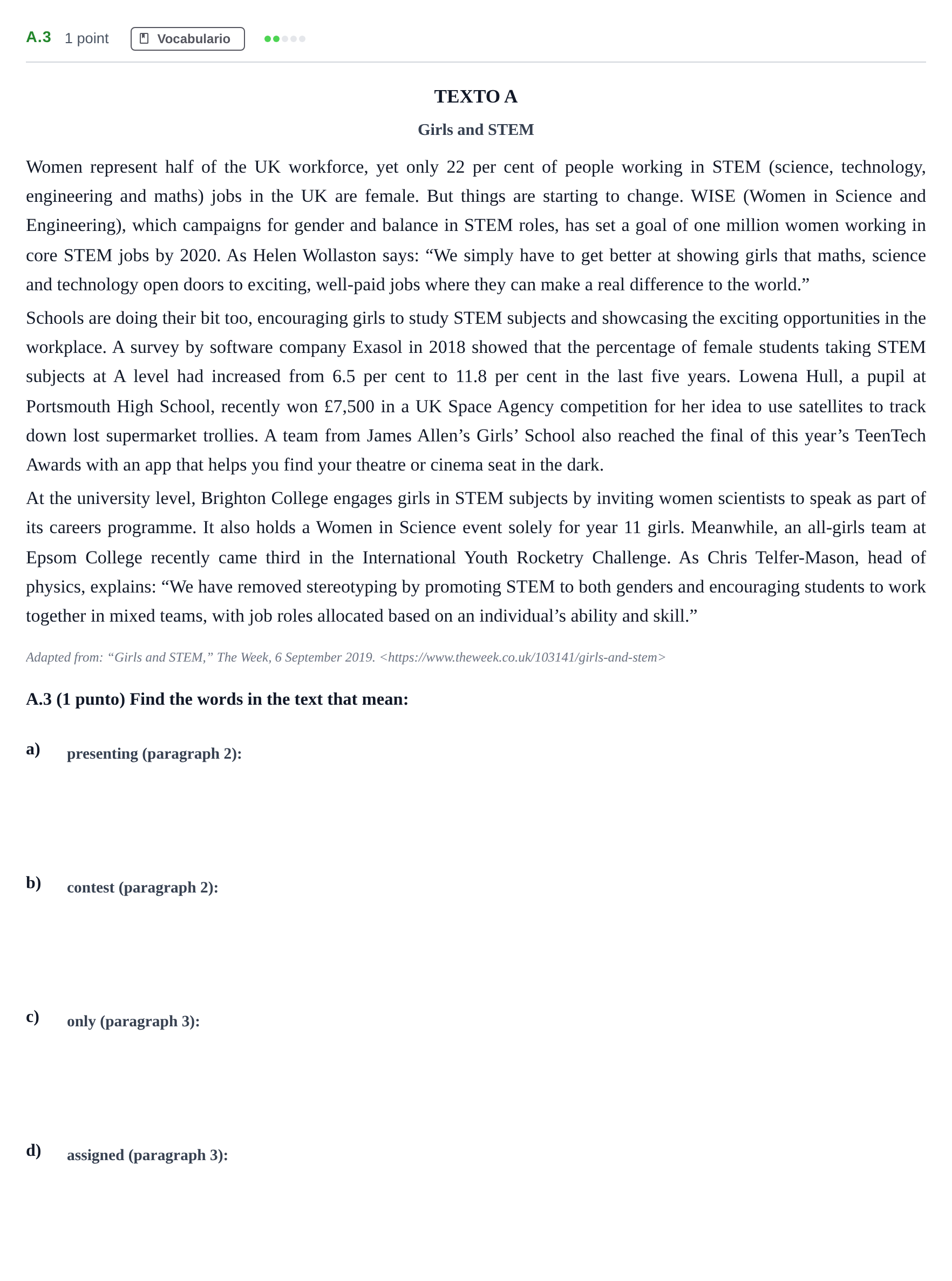 Enunciado: Ejercicio A.3 · Inglés PAU Madrid Ordinaria (2ª lengua) 2020