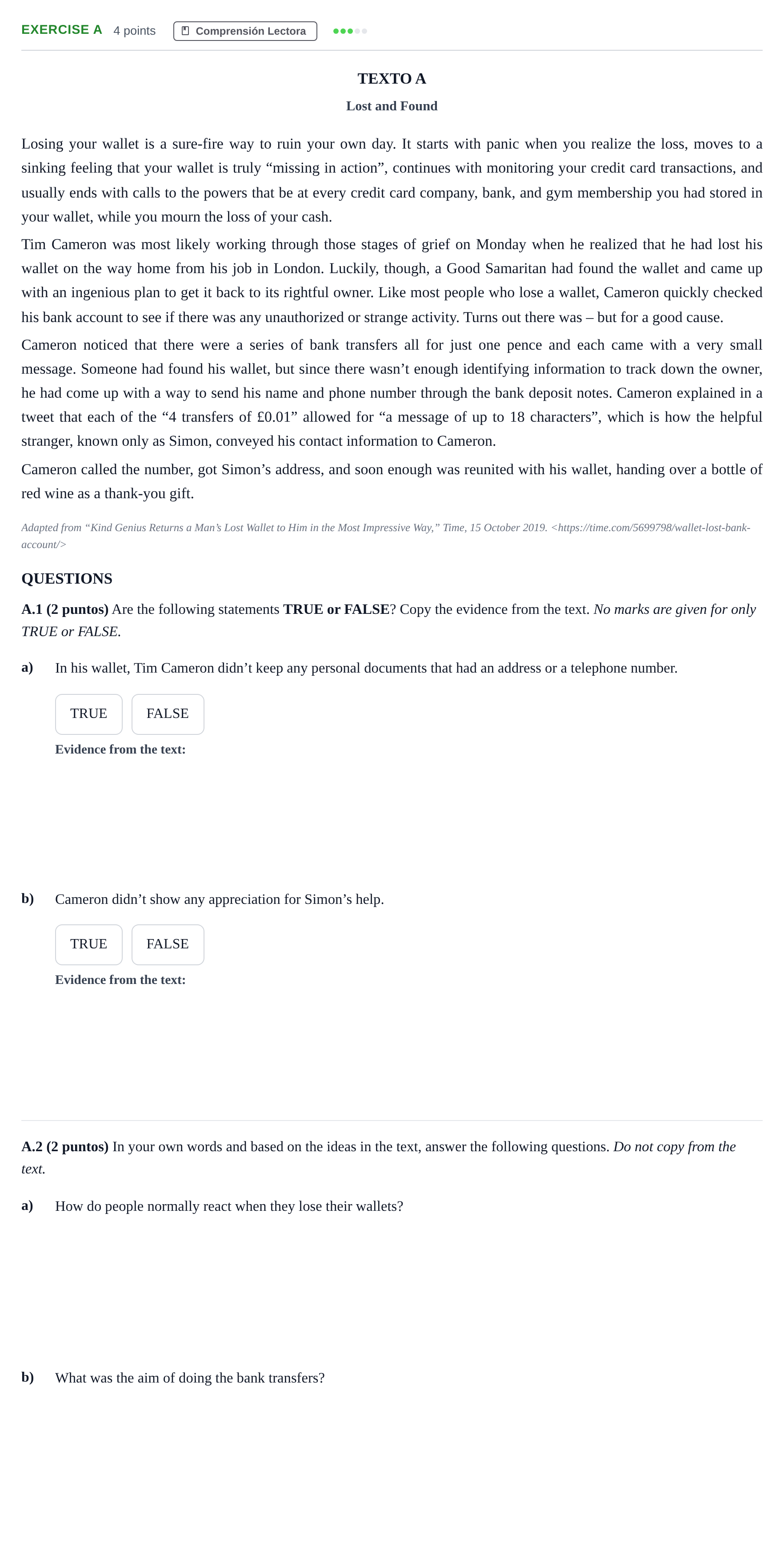 Enunciado: Ejercicio A · Inglés PAU Madrid Ordinaria Lunes 2020