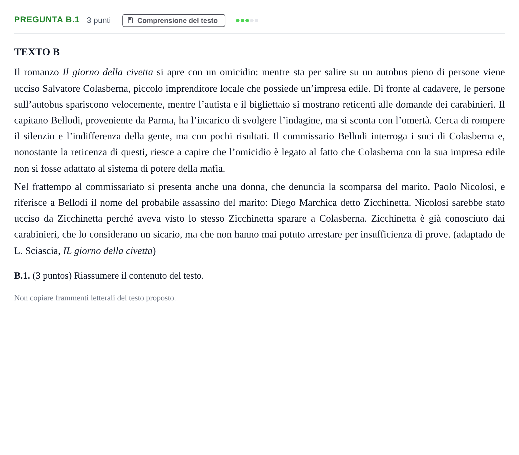 Enunciado: Pregunta B.1 · Italiano PAU Madrid Extraordinaria (2ª lengua) 2020