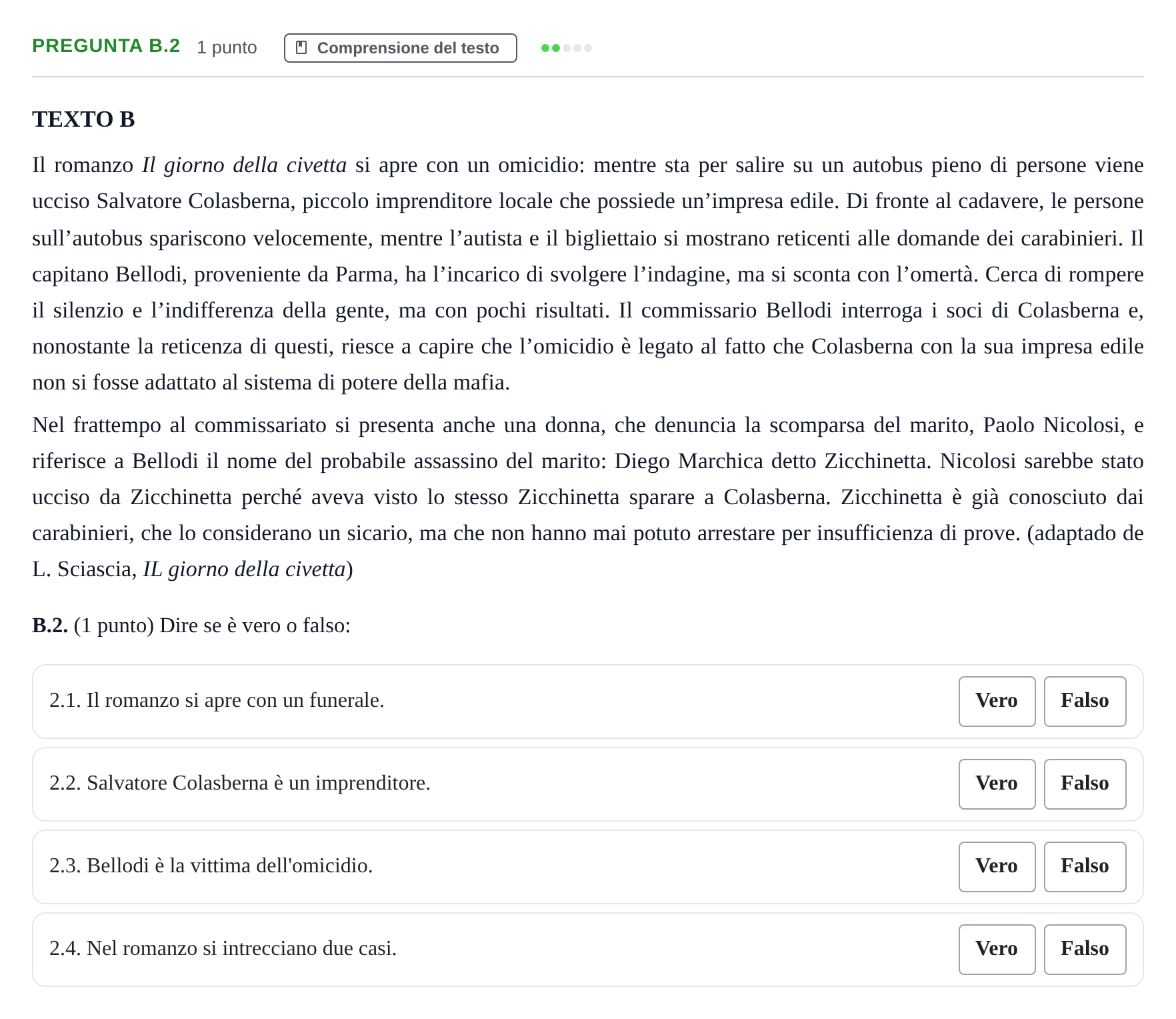 Enunciado: Pregunta B.2 · Italiano PAU Madrid Extraordinaria (2ª lengua) 2020