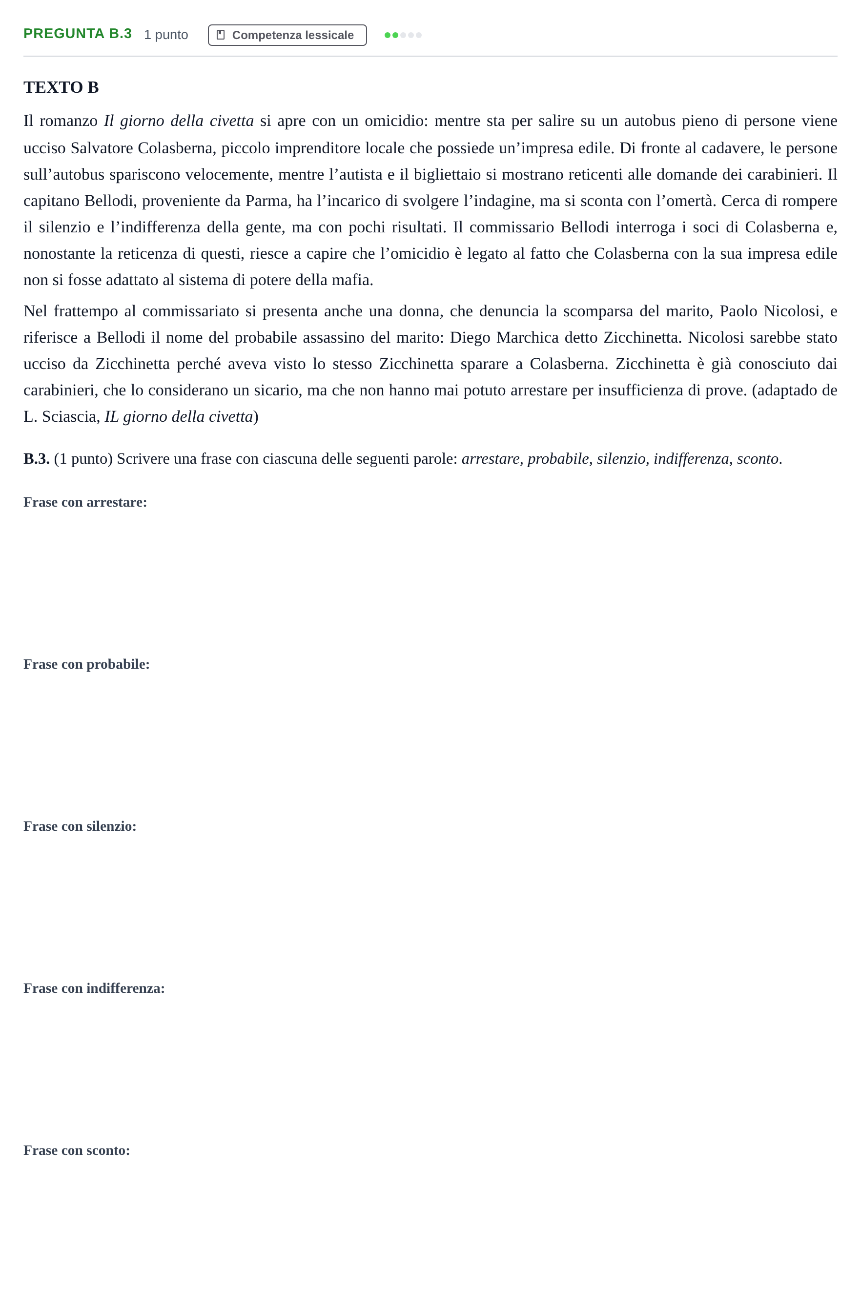 Enunciado: Pregunta B.3 · Italiano PAU Madrid Extraordinaria (2ª lengua) 2020