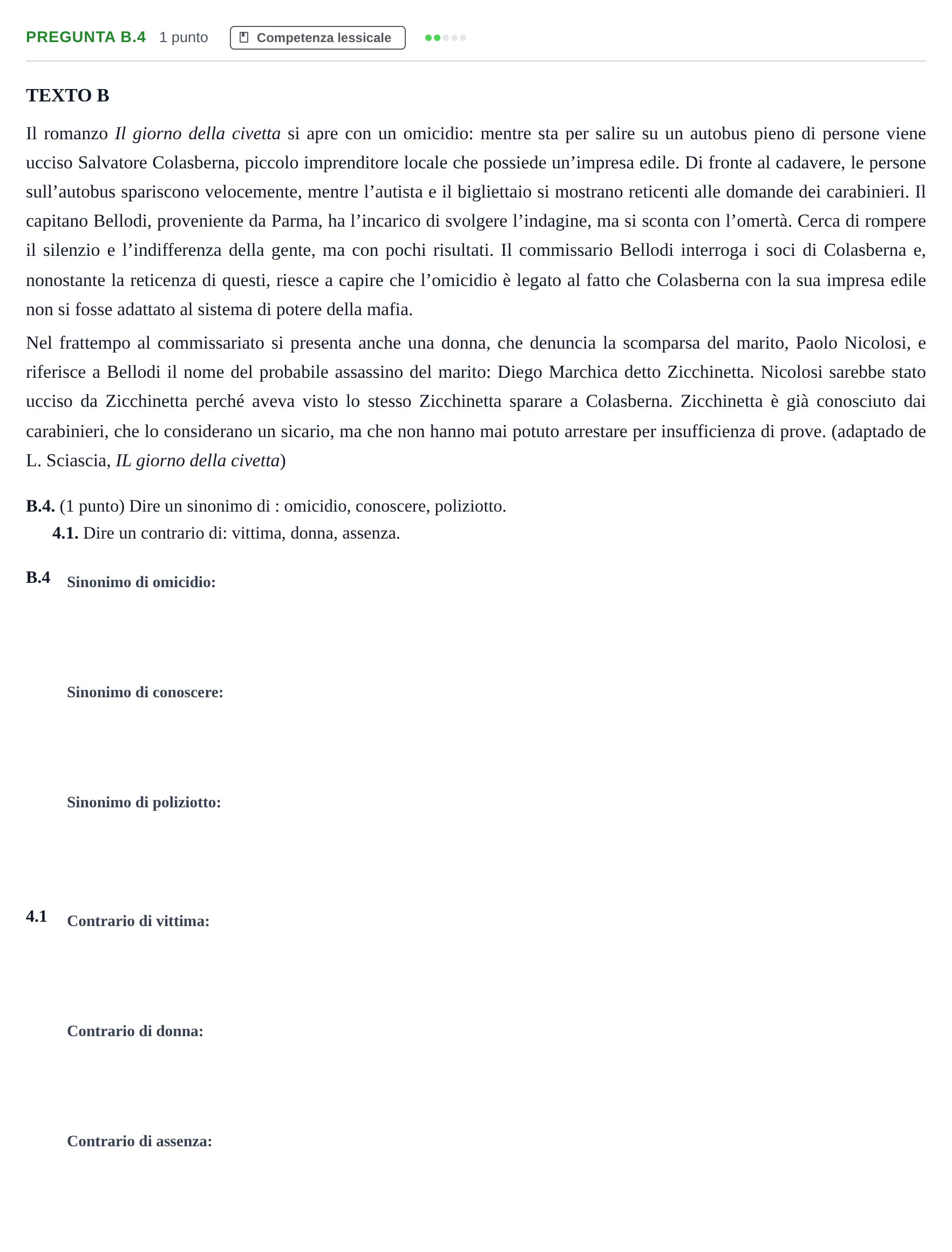 Enunciado: Pregunta B.4 · Italiano PAU Madrid Extraordinaria (2ª lengua) 2020