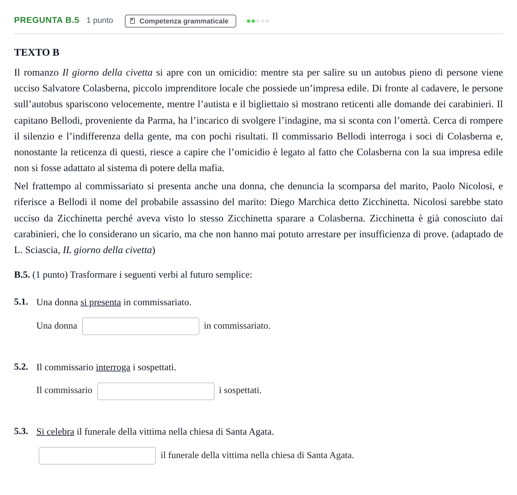 Enunciado: Pregunta B.5 · Italiano PAU Madrid Extraordinaria (2ª lengua) 2020