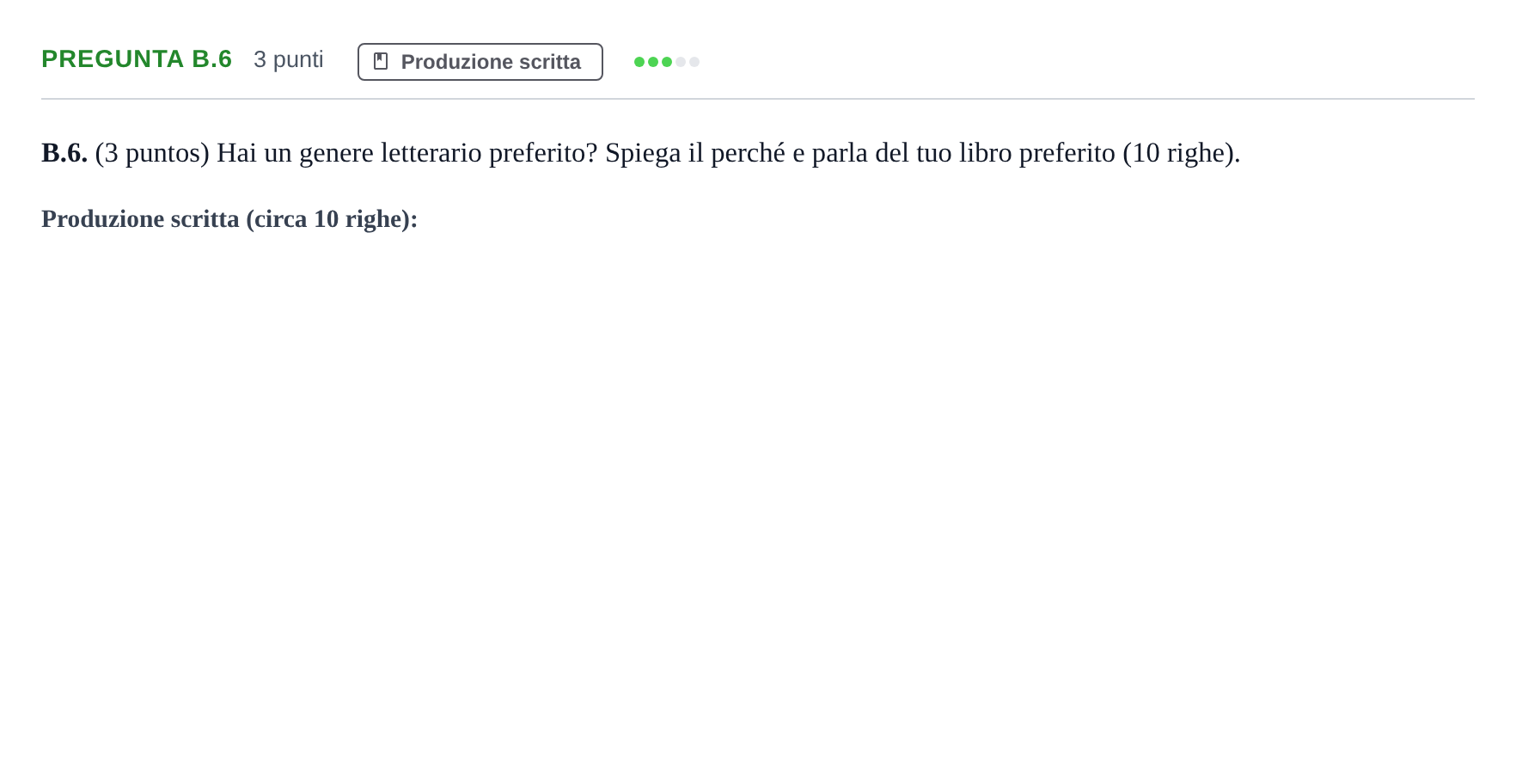 Enunciado: Pregunta B.6 · Italiano PAU Madrid Extraordinaria (2ª lengua) 2020