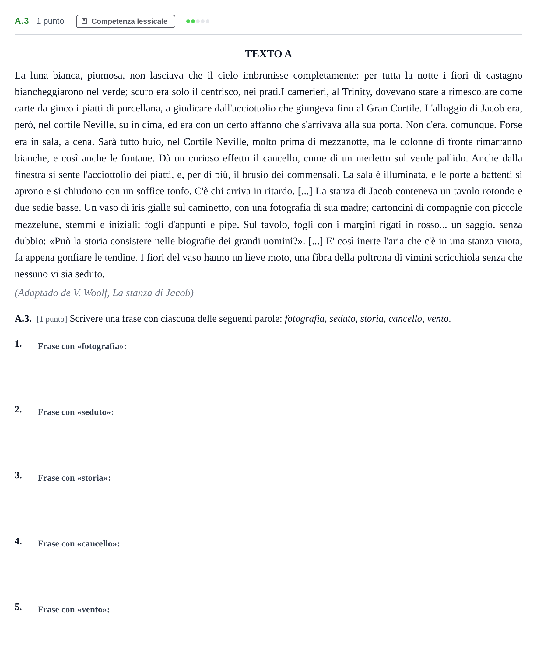 Enunciado: Ejercicio A.3 · Italiano PAU Madrid Ordinaria (2ª lengua) Coincidencias 2020
