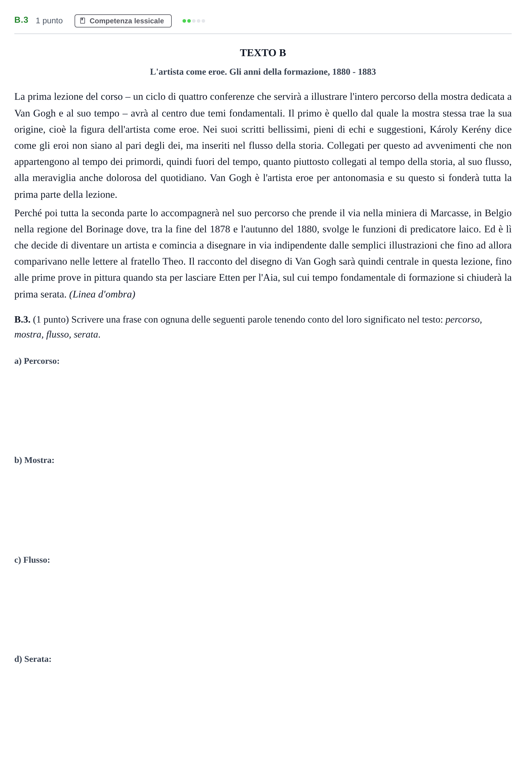 Enunciado: Ejercicio B.3 · Italiano PAU Madrid Ordinaria (2ª lengua) Coincidencias 2020