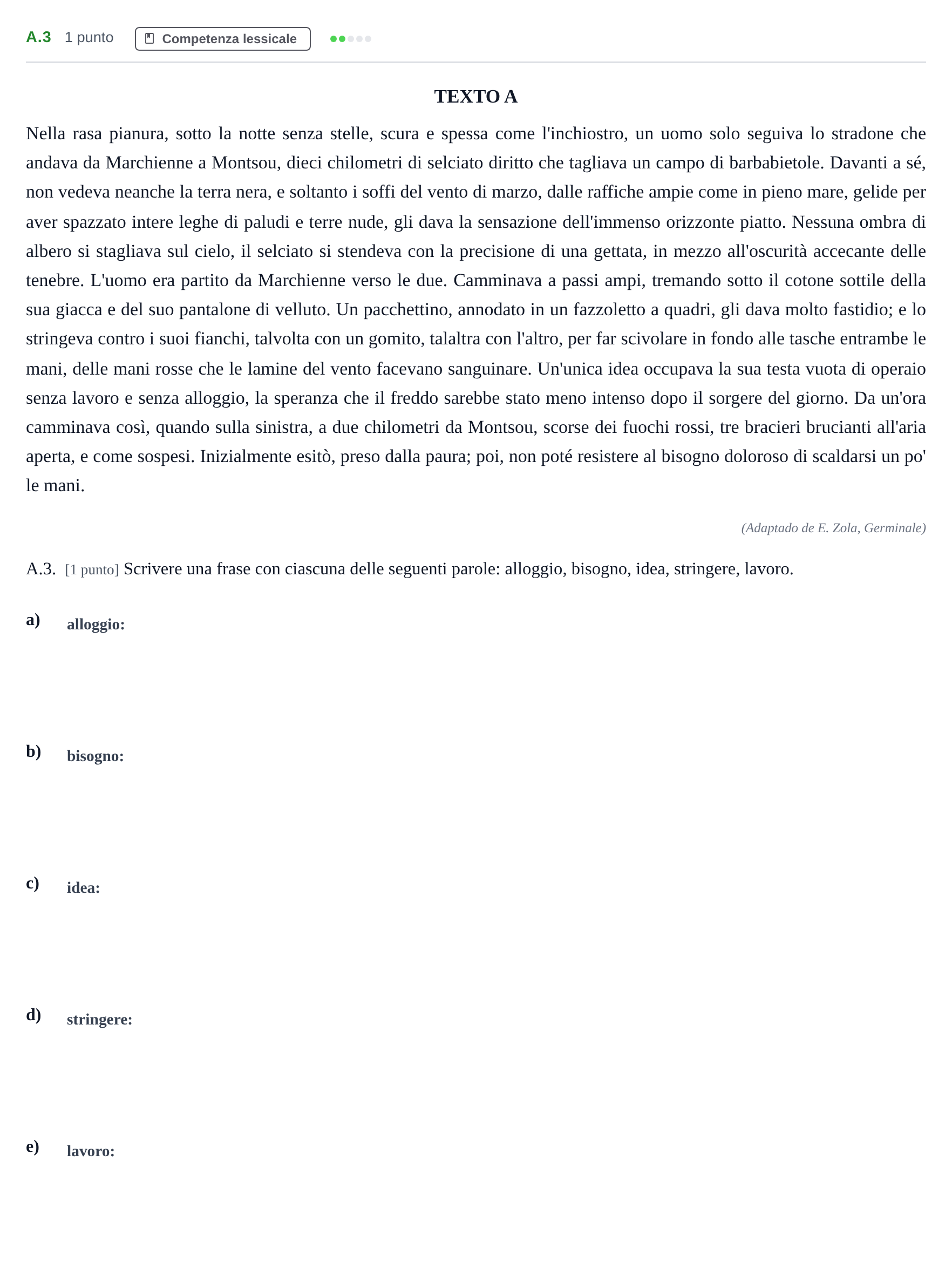 Enunciado: Ejercicio A.3 · Italiano PAU Madrid Ordinaria (2ª lengua) 2020