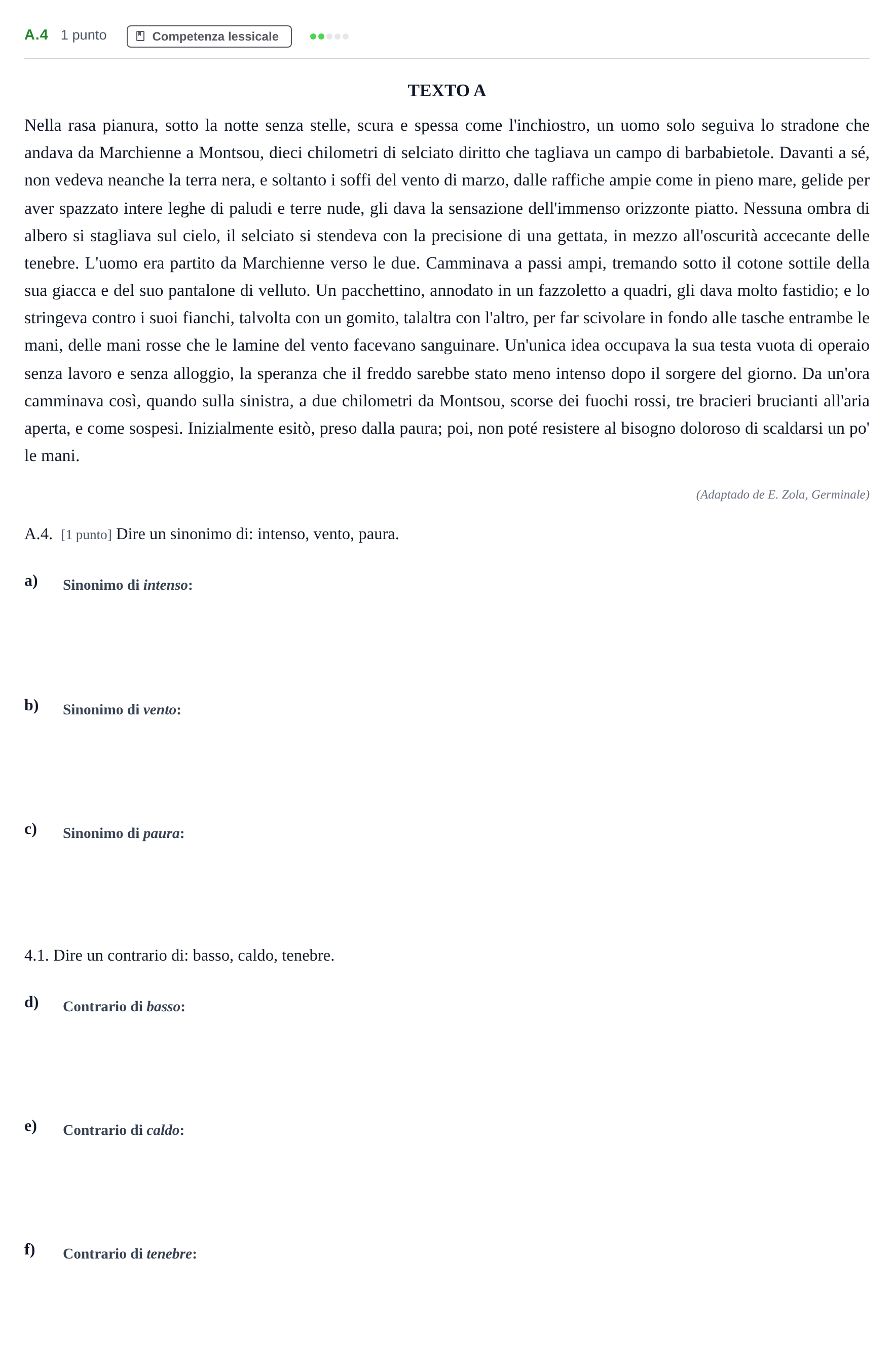 Enunciado: Ejercicio A.4 · Italiano PAU Madrid Ordinaria (2ª lengua) 2020