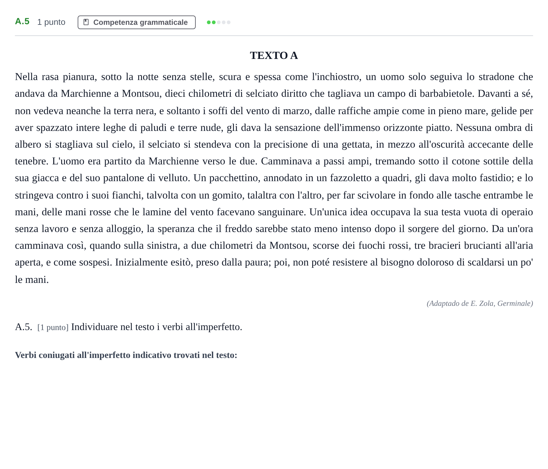 Enunciado: Ejercicio A.5 · Italiano PAU Madrid Ordinaria (2ª lengua) 2020