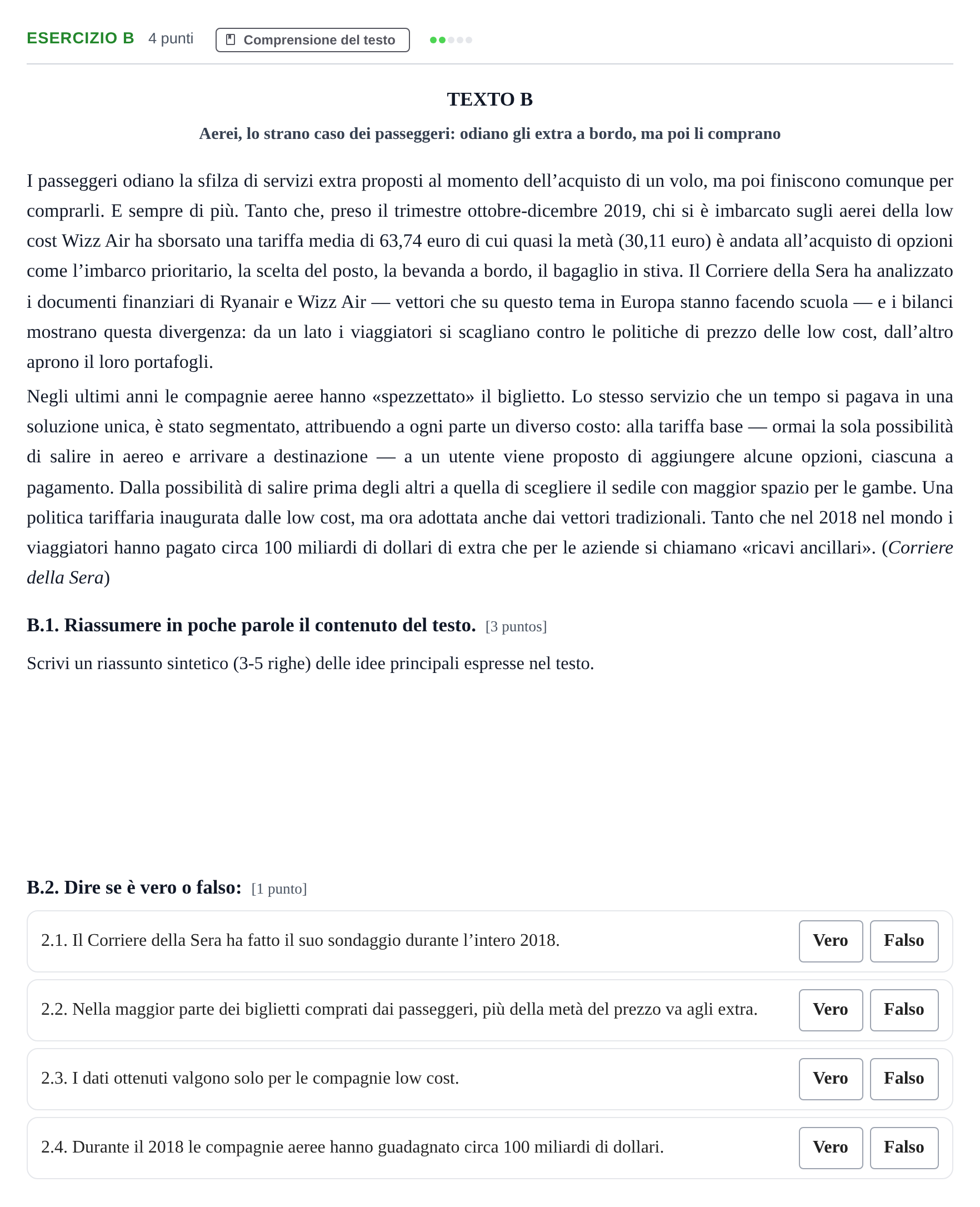 Enunciado: Ejercicio B · Italiano PAU Madrid Ordinaria (2ª lengua) 2020