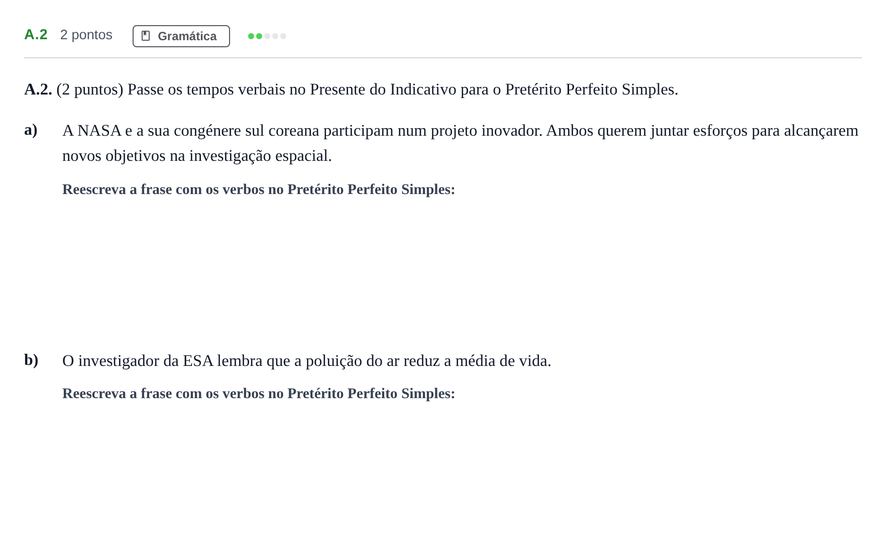 Enunciado: Ejercicio A.2 · Portugués PAU Madrid Ordinaria (2ª lengua) 2020