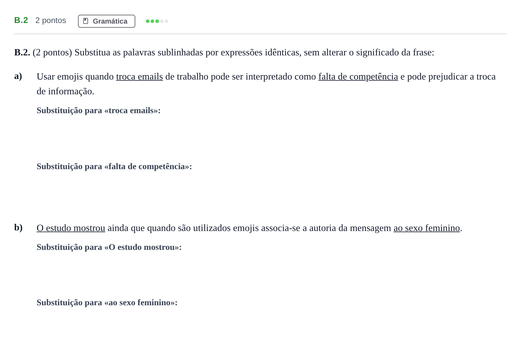 Enunciado: Ejercicio B.2 · Portugués PAU Madrid Ordinaria (2ª lengua) 2020