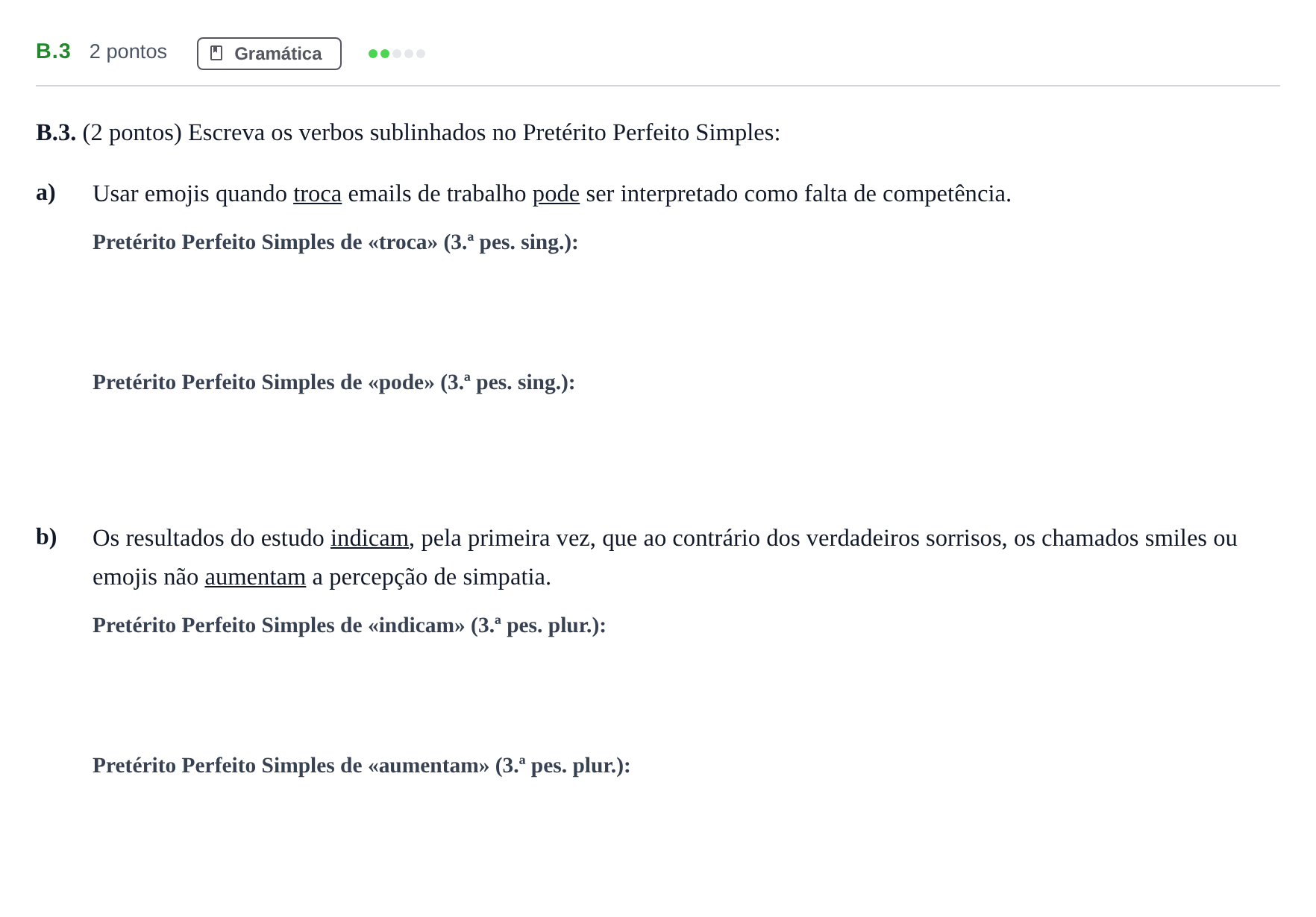 Enunciado: Ejercicio B.3 · Portugués PAU Madrid Ordinaria (2ª lengua) 2020
