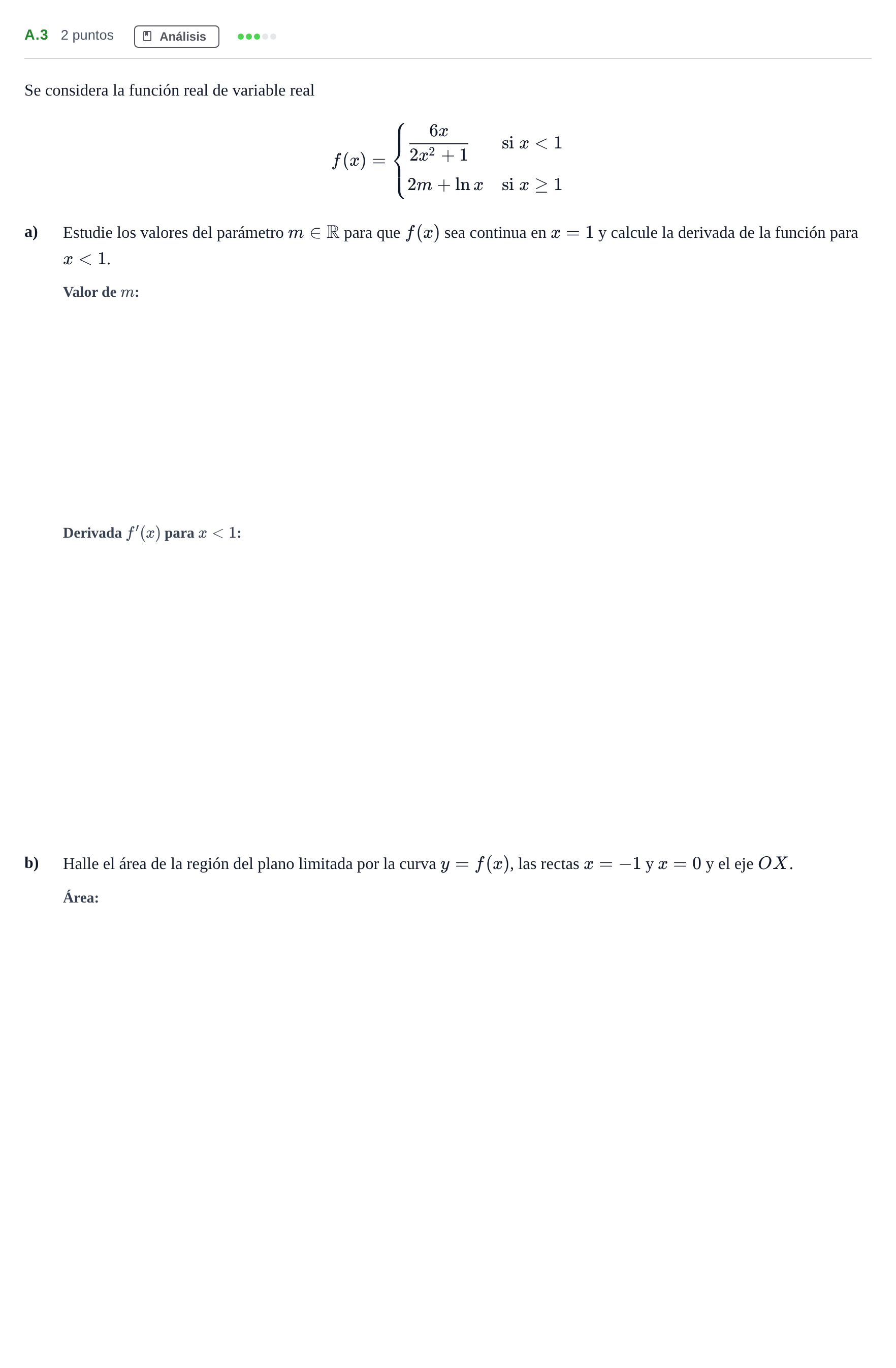 Enunciado: Ejercicio A.3 · Matemáticas aplicadas a las Ciencias Sociales II PAU Madrid Extraordinaria 2020