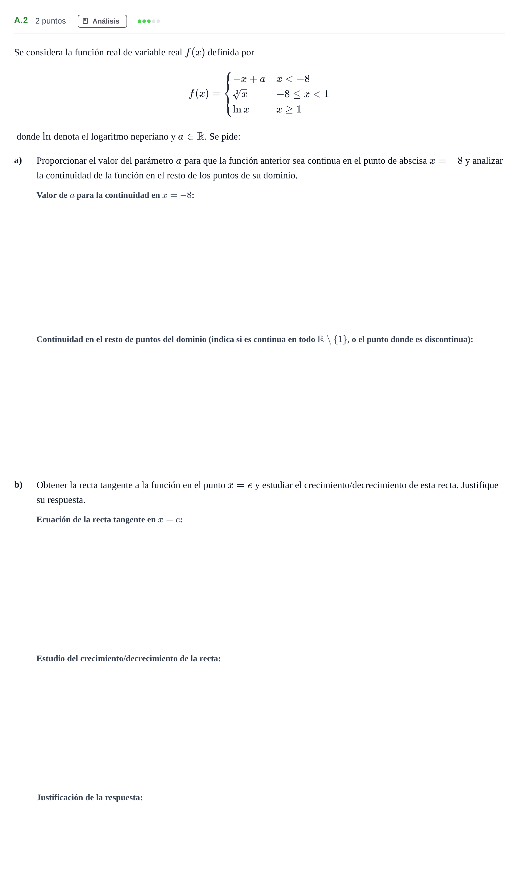 Enunciado: Ejercicio A.2 · Matemáticas aplicadas a las Ciencias Sociales II PAU Madrid Modelo 2020