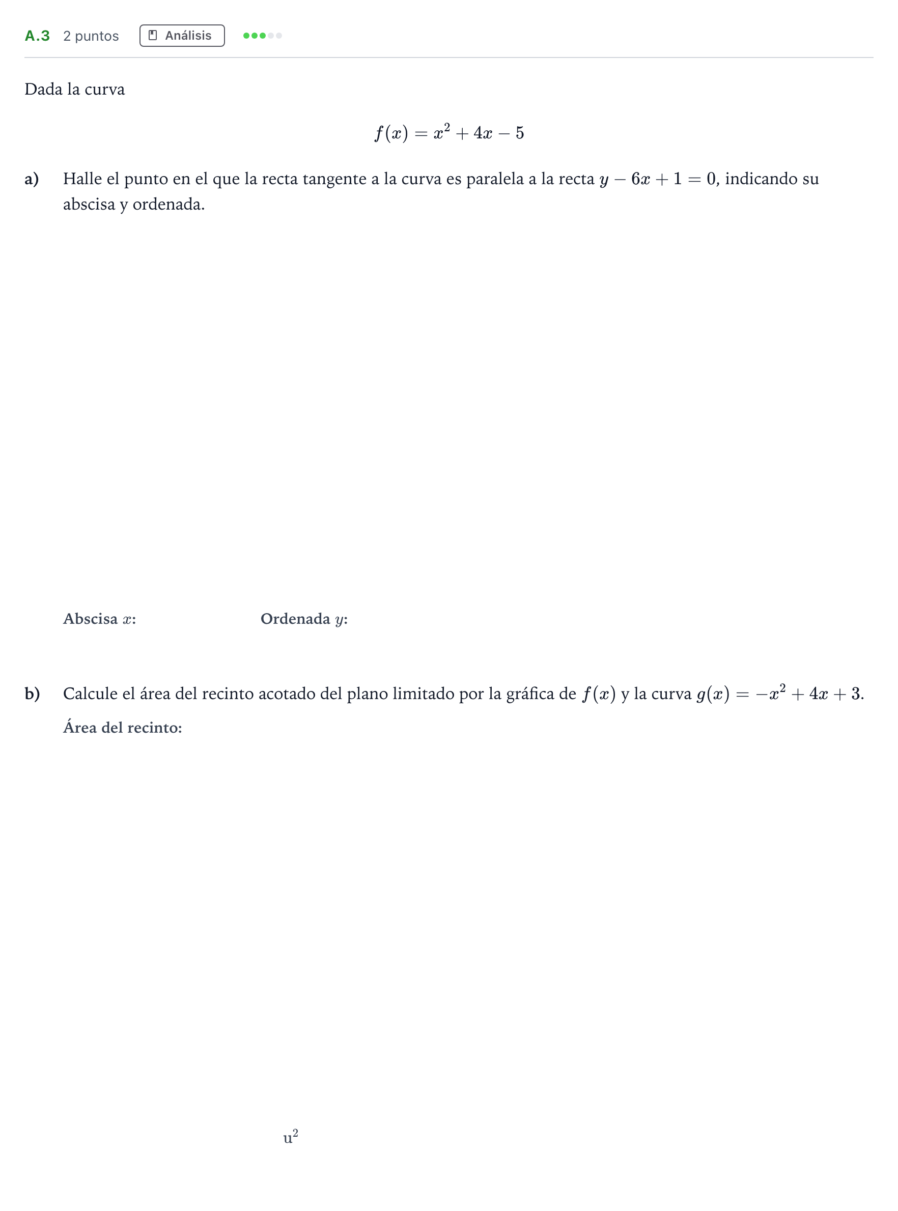 Enunciado: Ejercicio A.3 · Matemáticas aplicadas a las Ciencias Sociales II PAU Madrid Modelo 2020