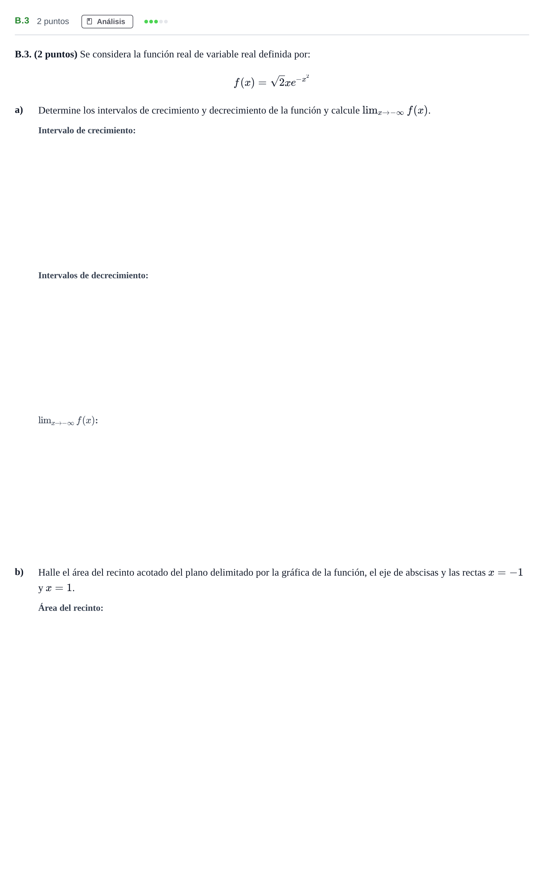 Enunciado: Ejercicio B.3 · Matemáticas aplicadas a las Ciencias Sociales II PAU Madrid Modelo 2020