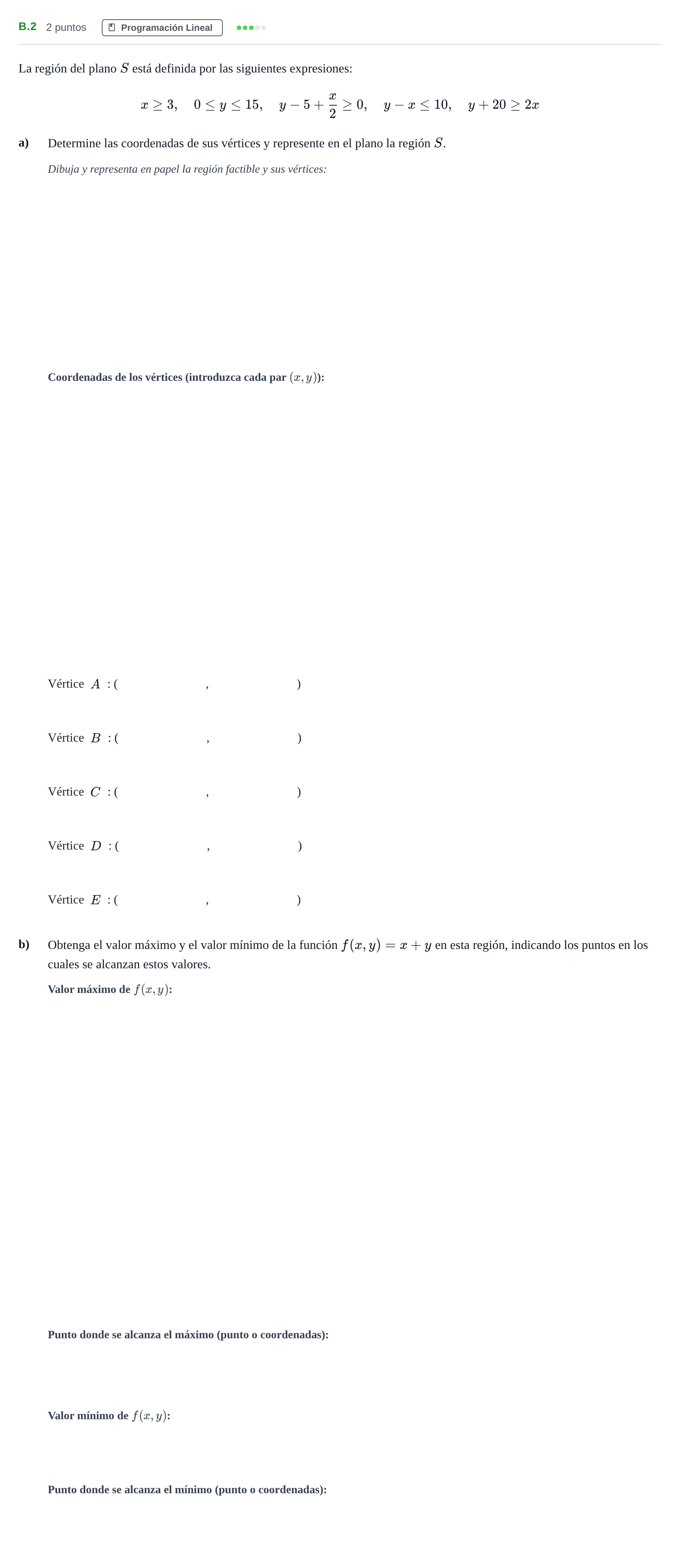 Enunciado: Ejercicio B.2 · Matemáticas aplicadas a las Ciencias Sociales II PAU Madrid Ordinaria 2020