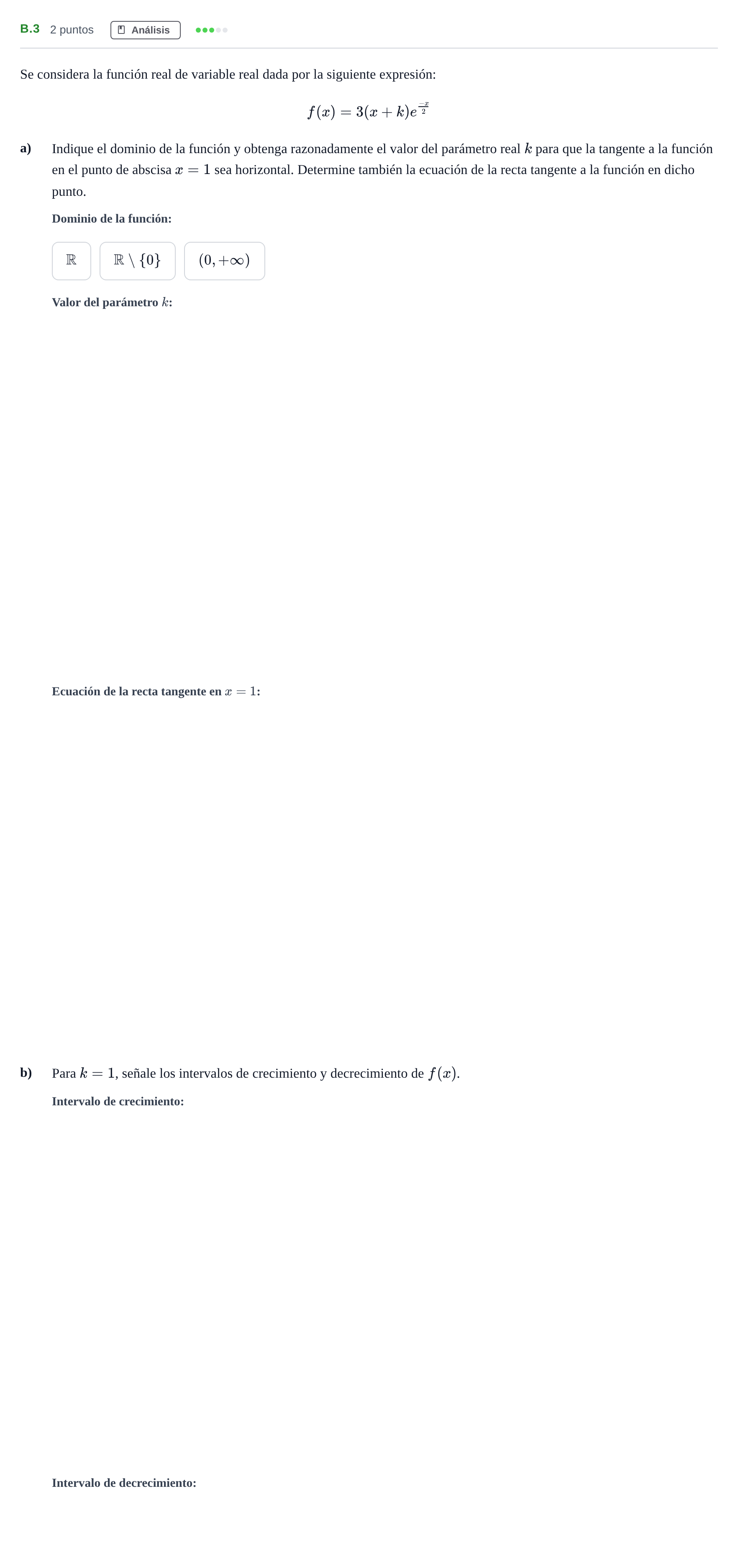 Enunciado: Ejercicio B.3 · Matemáticas aplicadas a las Ciencias Sociales II PAU Madrid Ordinaria 2020