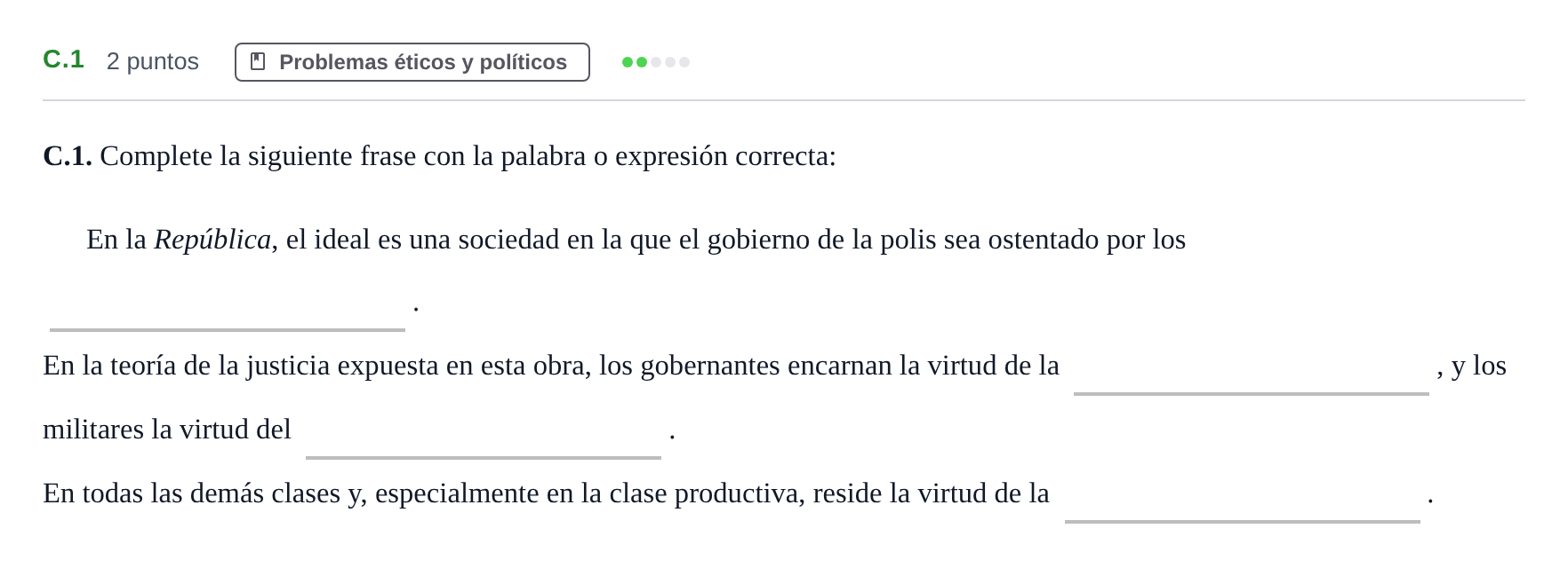 Enunciado: Ejercicio C.1 · Historia de la Filosofía PAU Andalucía Examen 3 2020