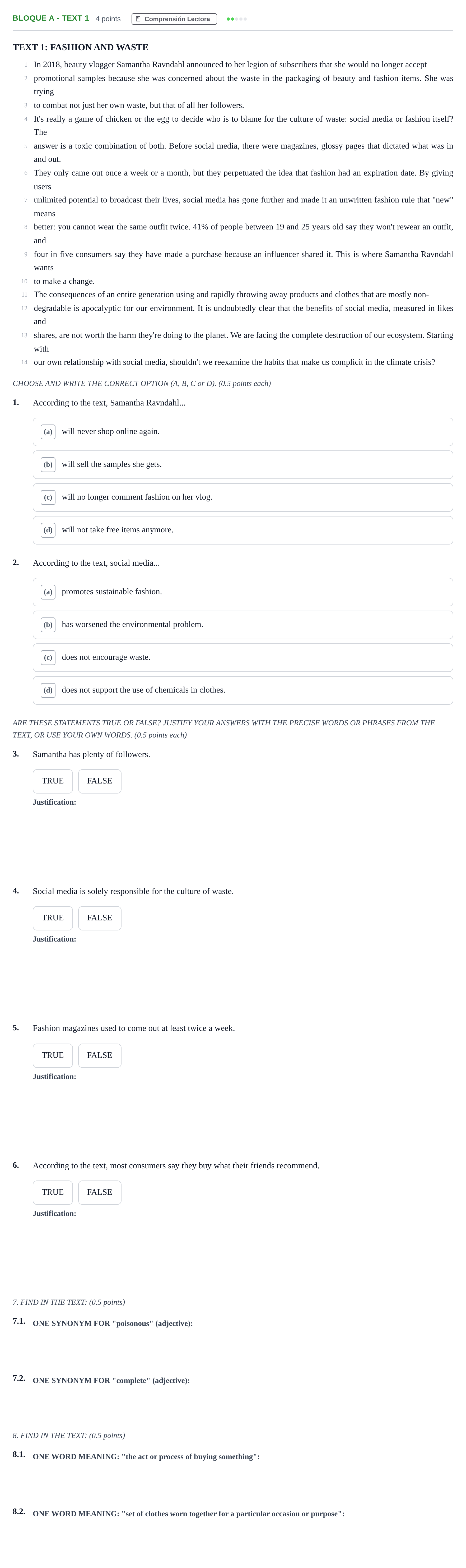 Enunciado: Bloque A - Text 1 · Inglés PAU Andalucía Examen E 2020