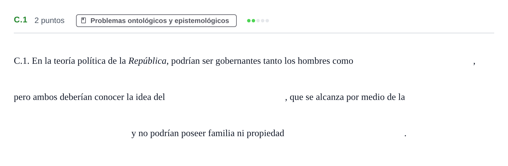 Enunciado: Ejercicio C.1 · Historia de la Filosofía PAU Andalucía Examen 5 2020