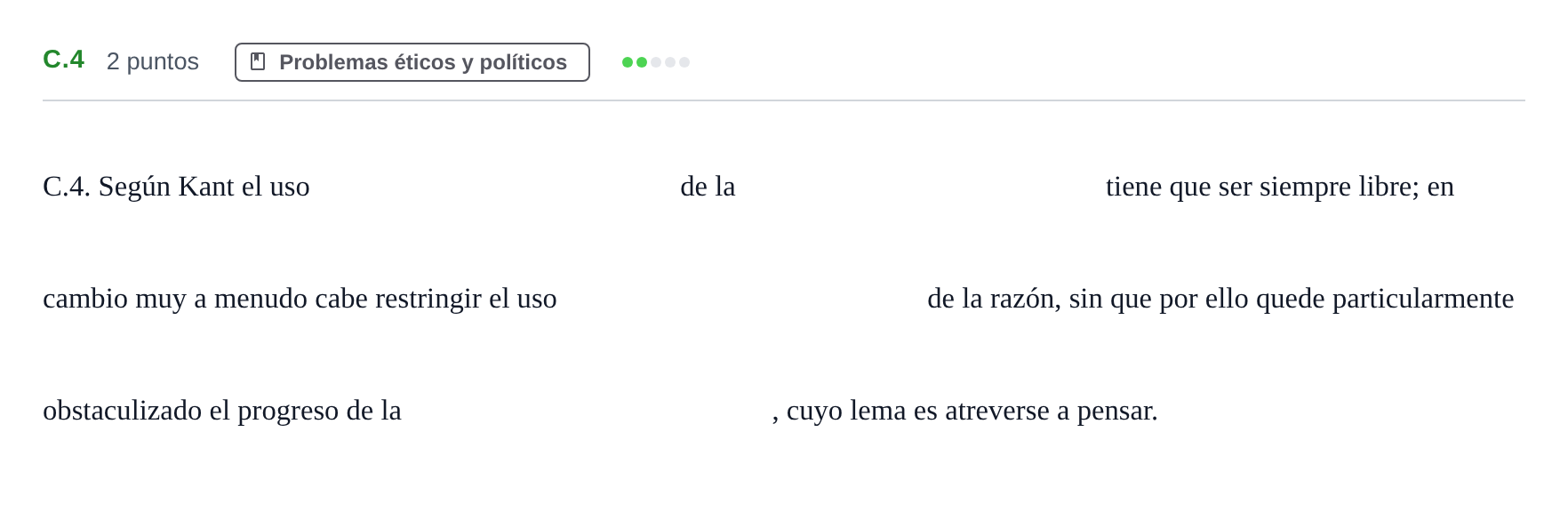 Enunciado: Ejercicio C.4 · Historia de la Filosofía PAU Andalucía Examen 5 2020