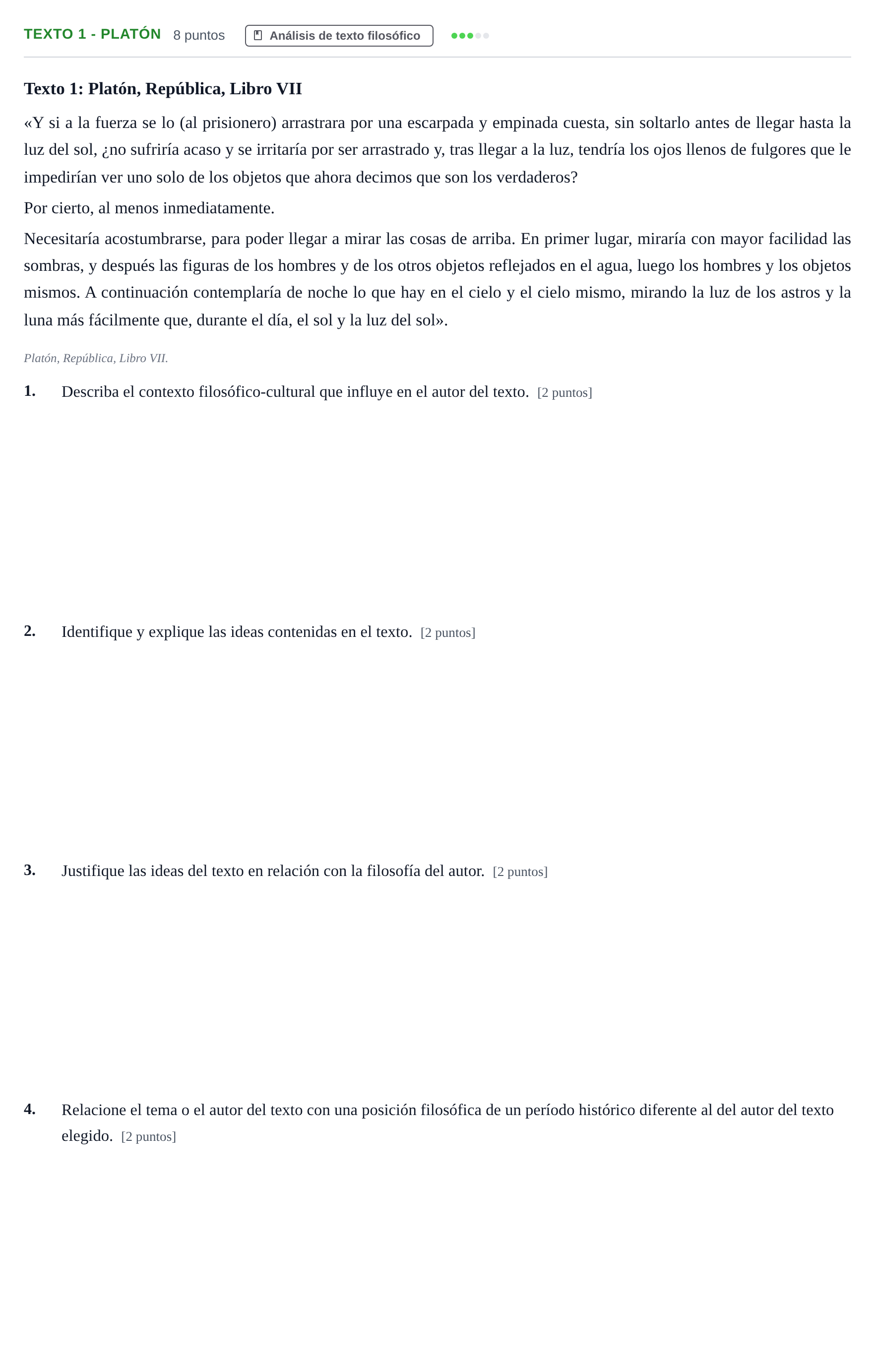 Enunciado: Ejercicio Texto 1 - Platón · Historia de la Filosofía PAU Andalucía Examen 5 2020