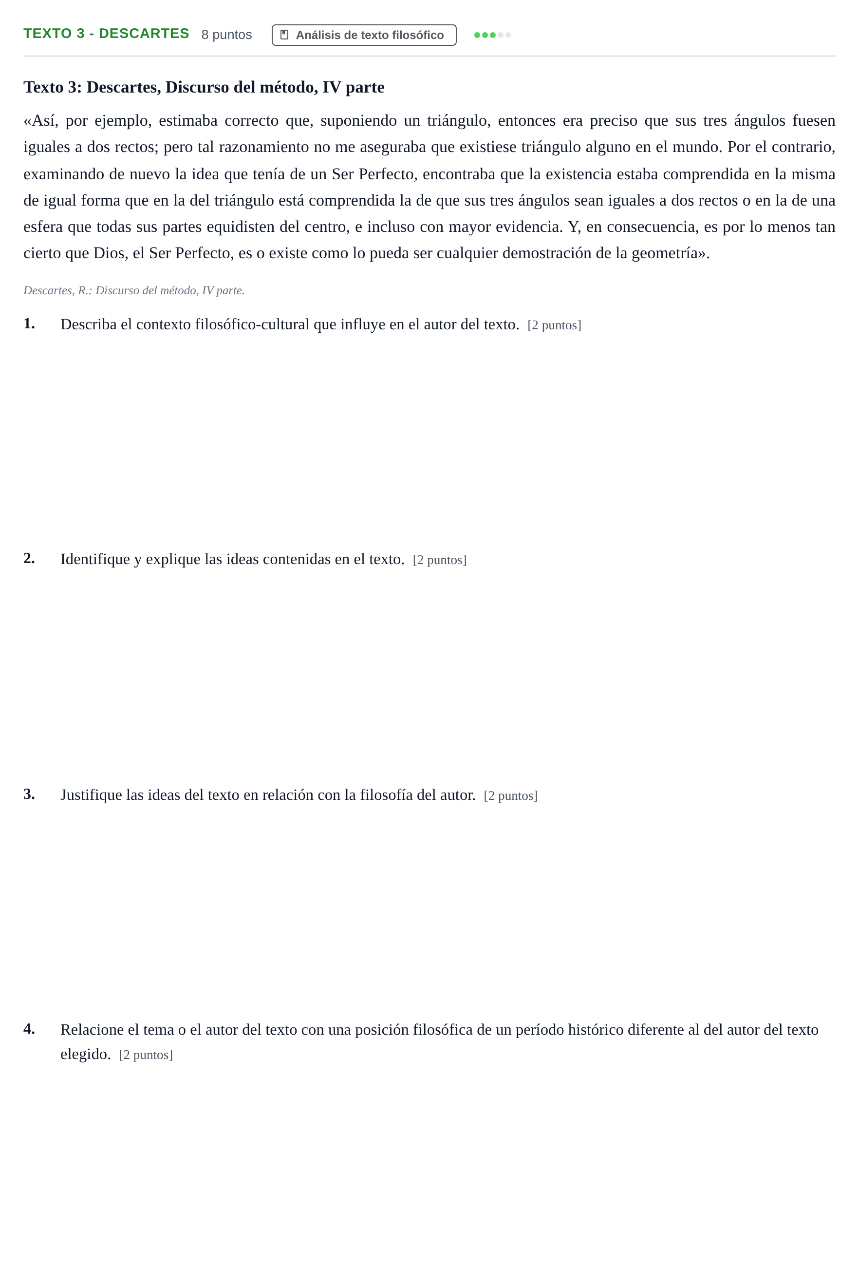 Enunciado: Ejercicio Texto 3 - Descartes · Historia de la Filosofía PAU Andalucía Examen 5 2020