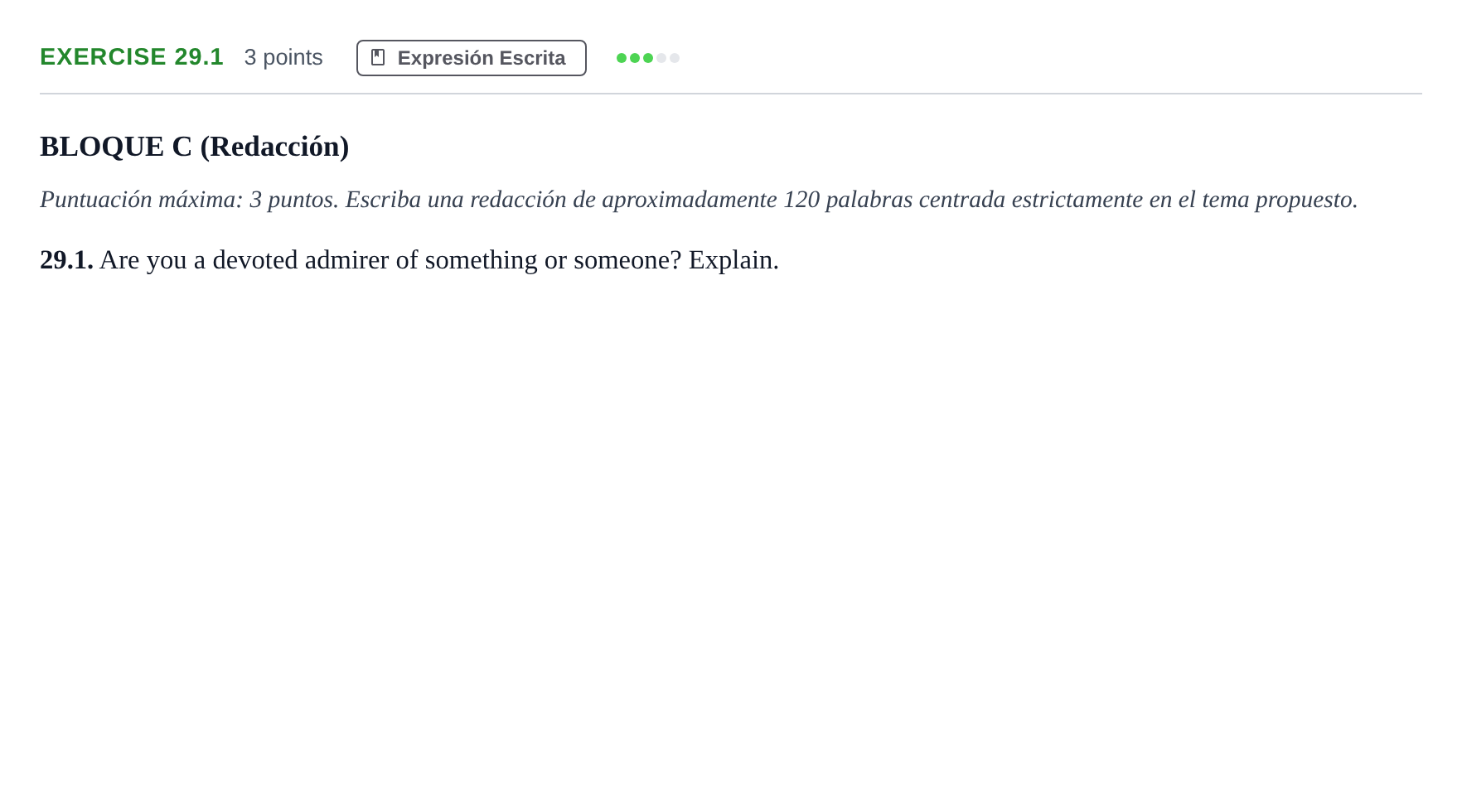 Enunciado: Ejercicio 29.1 · Inglés PAU Andalucía Examen G 2020