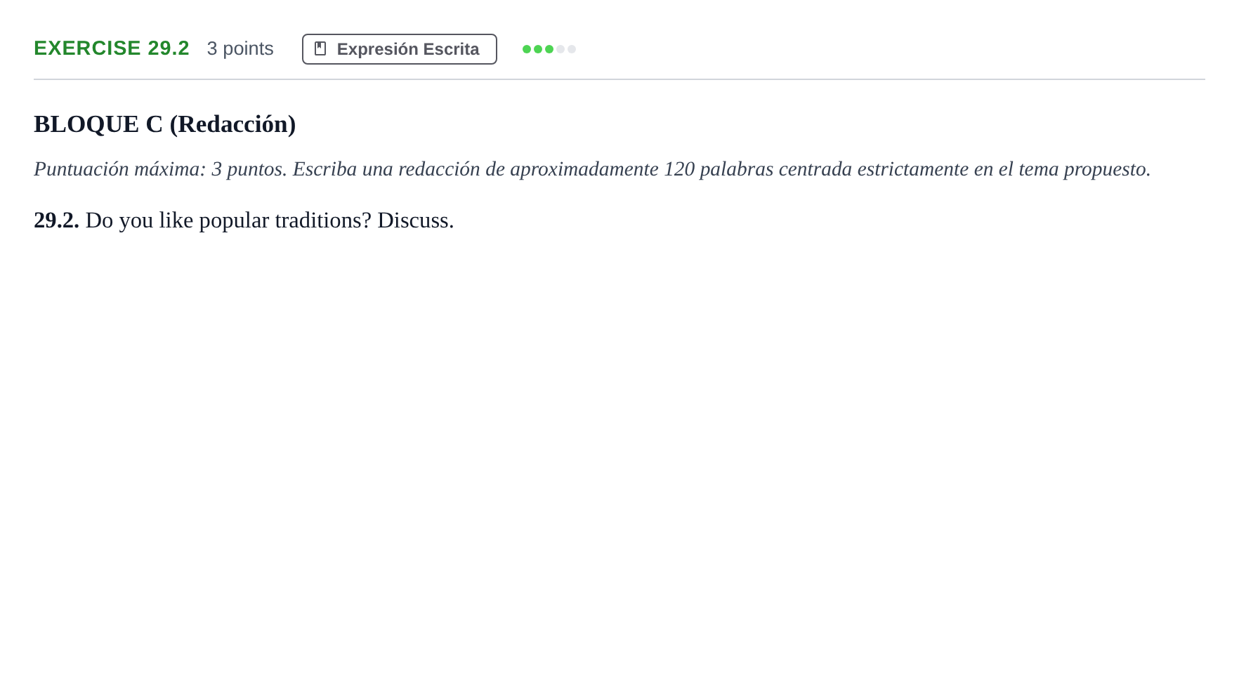 Enunciado: Ejercicio 29.2 · Inglés PAU Andalucía Examen G 2020