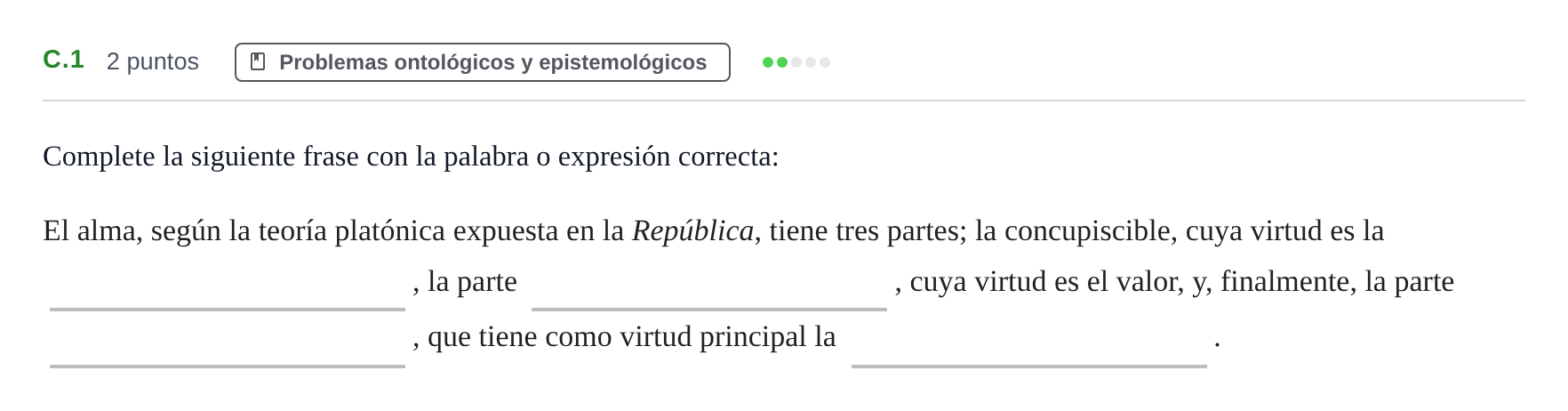 Enunciado: Ejercicio C.1 · Historia de la Filosofía PAU Andalucía Examen 6 2020