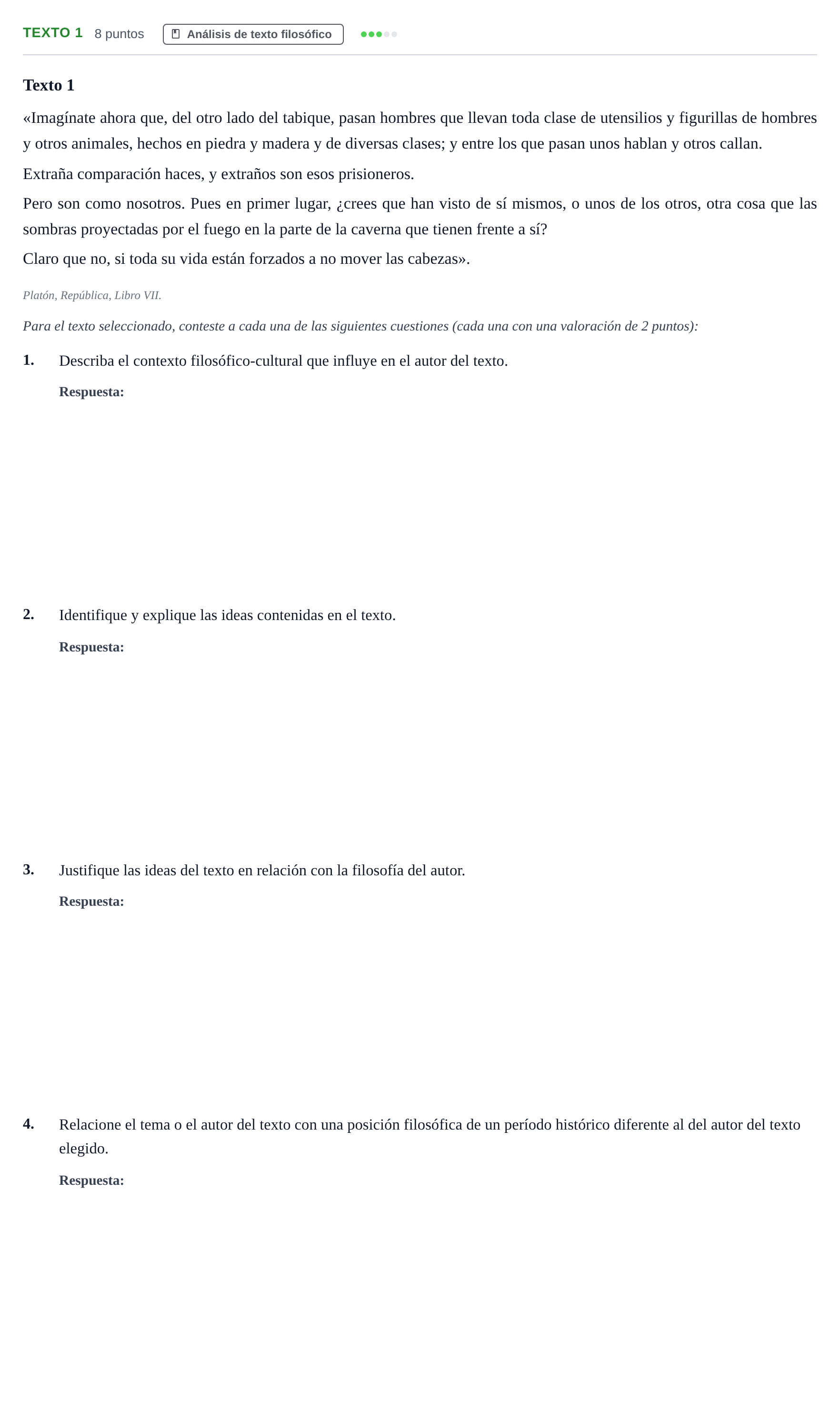 Enunciado: Ejercicio Texto 1 · Historia de la Filosofía PAU Andalucía Examen 6 2020