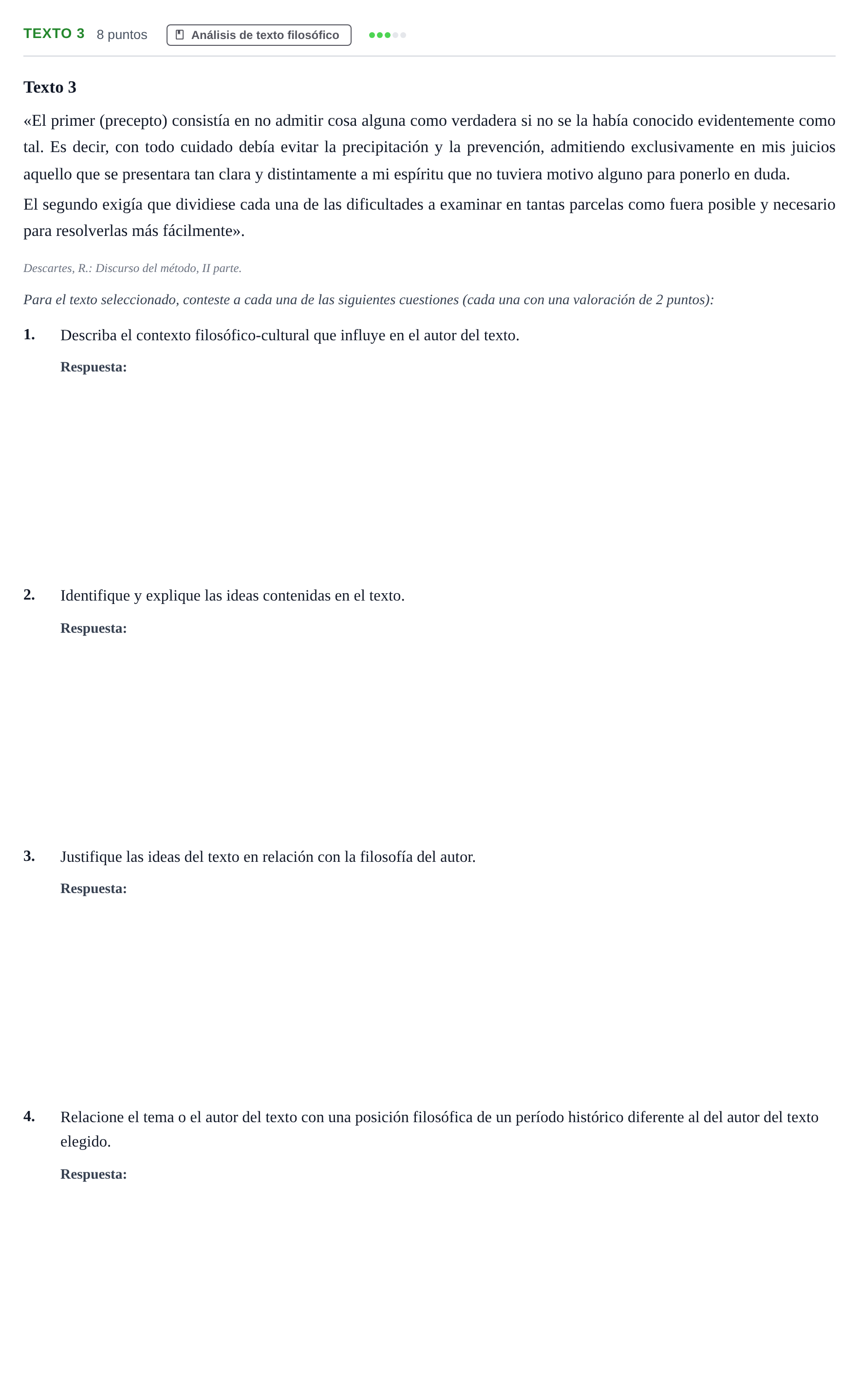 Enunciado: Ejercicio Texto 3 · Historia de la Filosofía PAU Andalucía Examen 6 2020