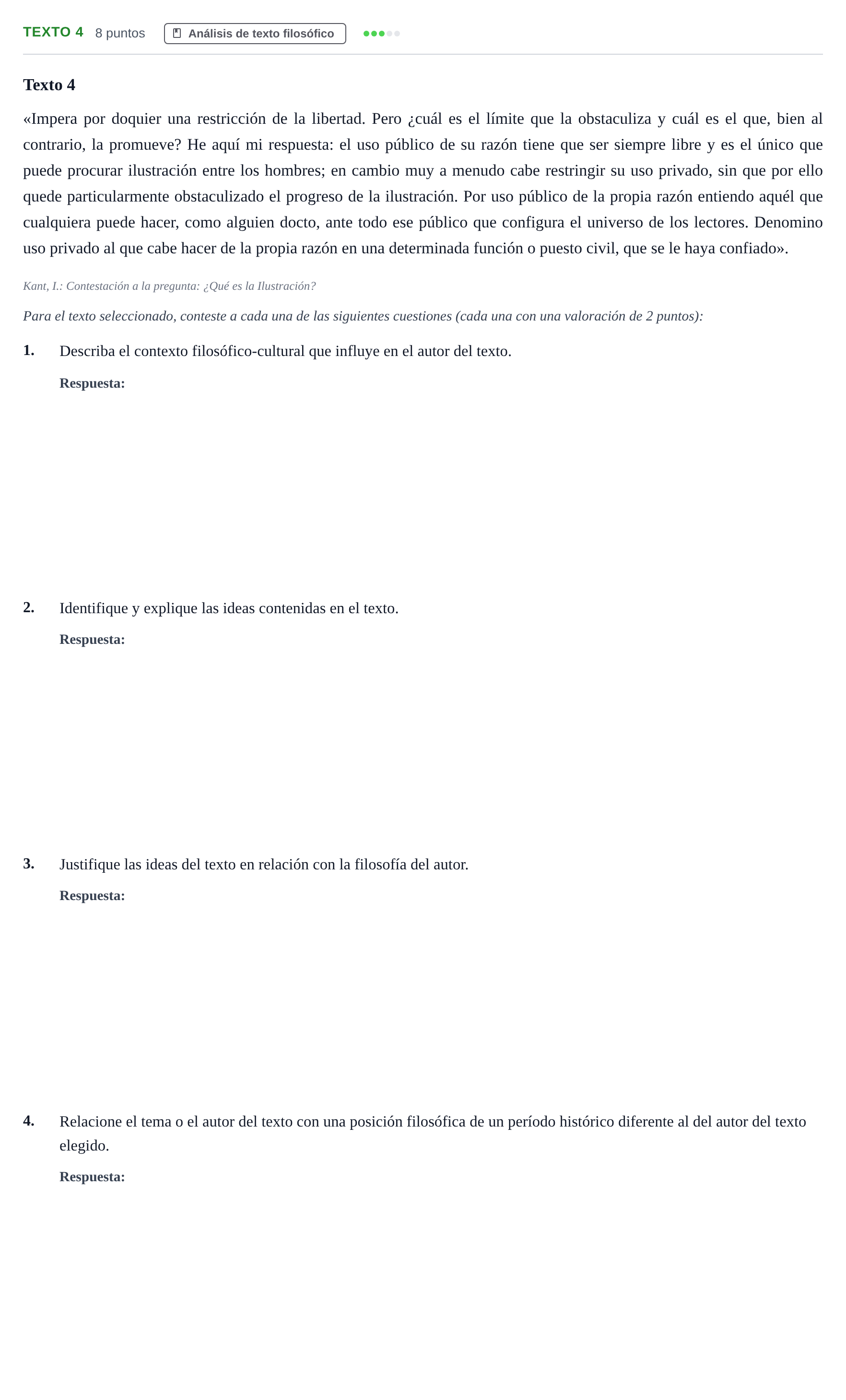 Enunciado: Ejercicio Texto 4 · Historia de la Filosofía PAU Andalucía Examen 6 2020