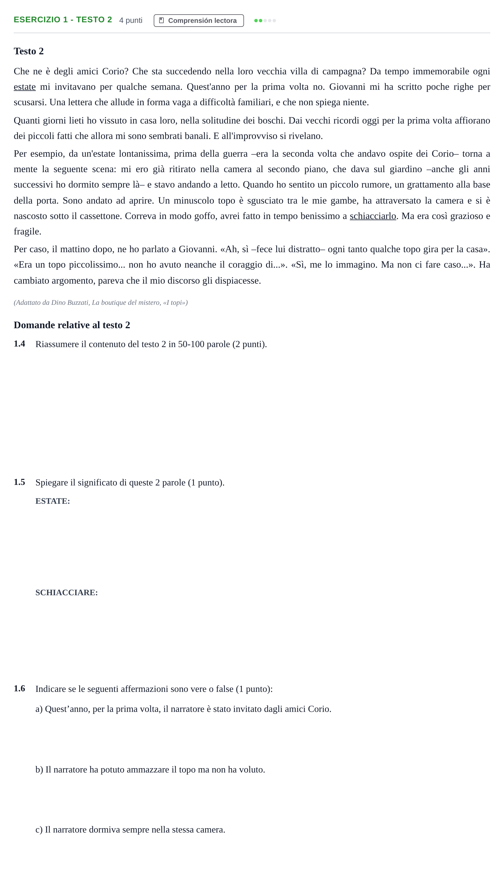 Enunciado: Ejercicio 1 - Testo 2 · Italiano PAU Andalucía Examen 2 2020