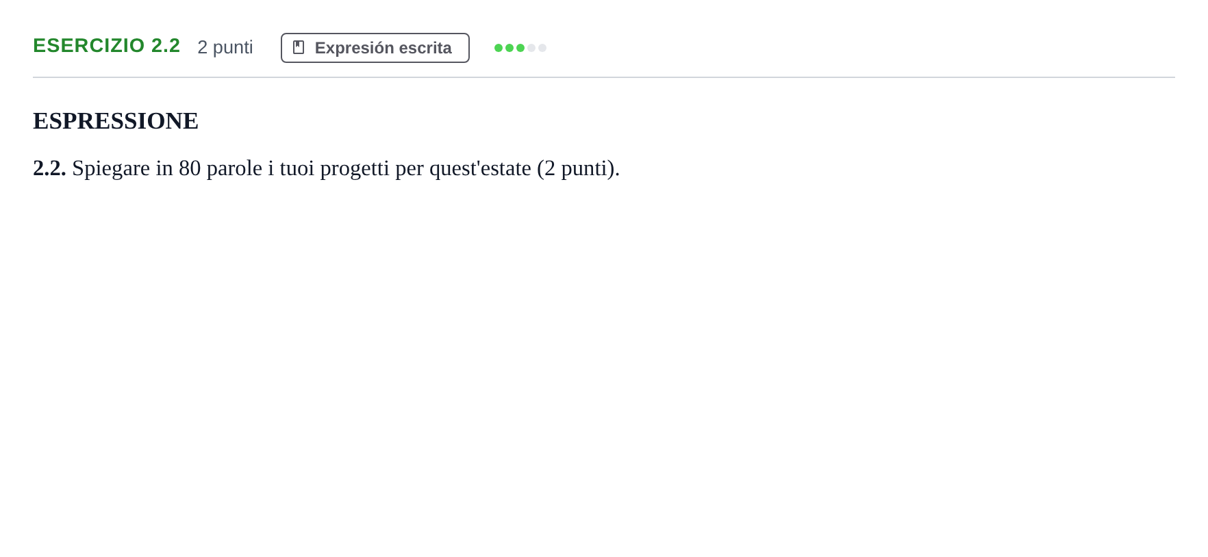 Enunciado: Ejercicio 2.2 · Italiano PAU Andalucía Examen 2 2020